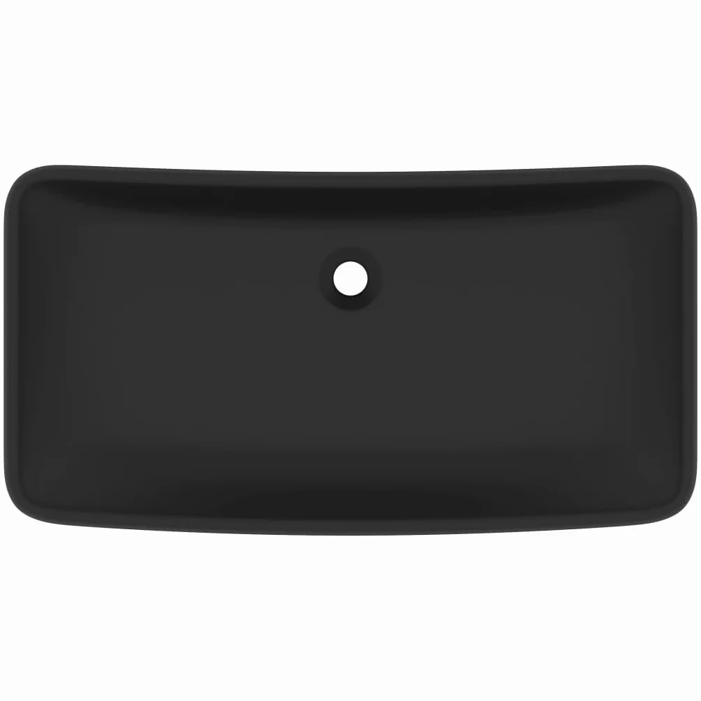 Prostokątna umywalka ceramiczna matowa czarna 71 x 38 cm do umywalki nablatowej, otwór odpływowy 4,5 cm, do łazienki, dla gości, WC sanitarnych