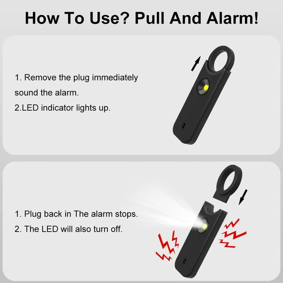 Flintronic Personal Alarm, 135 dB Alarm samoobrony z diodą LED i brelokiem, kieszonkowy alarm brelok alarmowy dla kobiet, dzieci, osób starszych, nocna zmiana