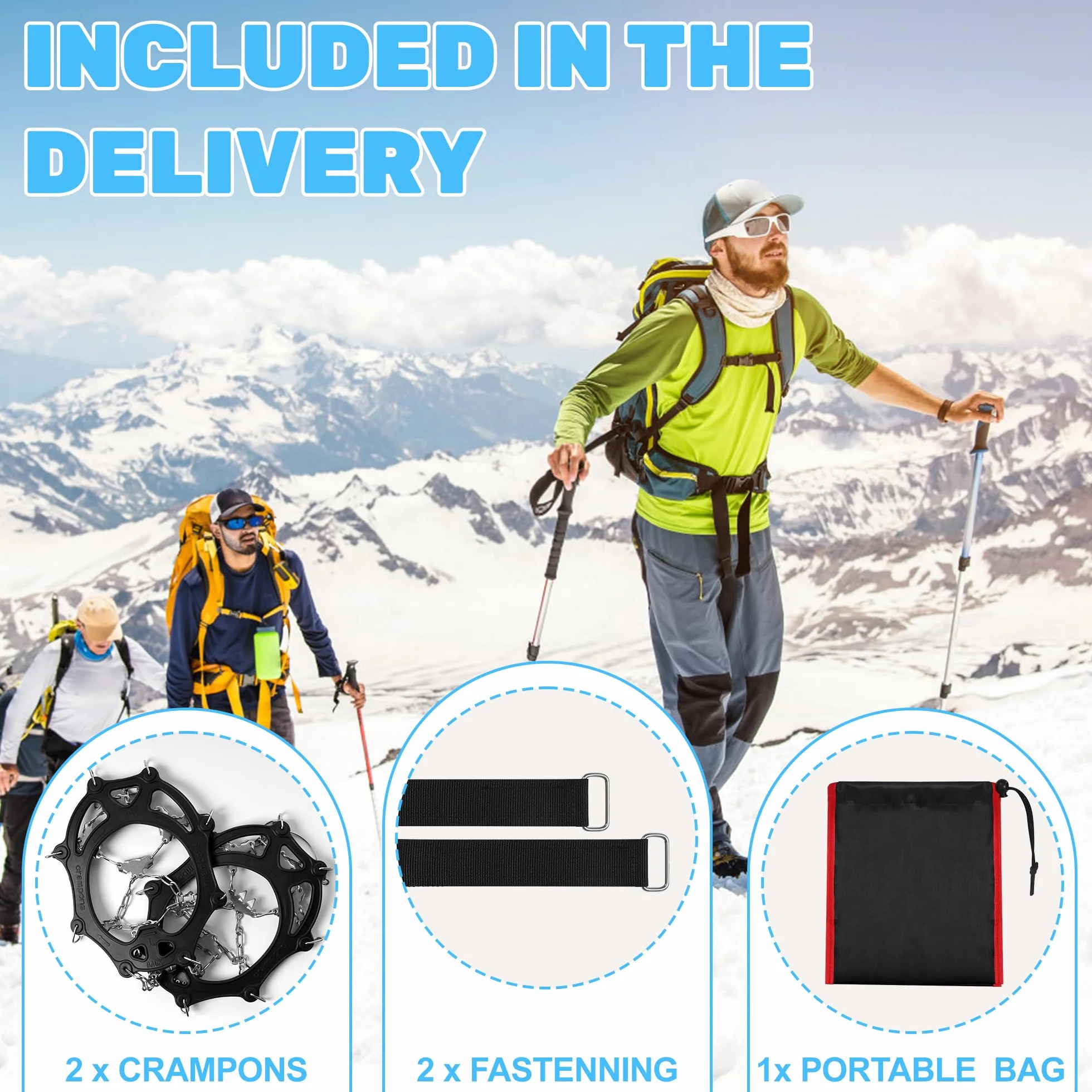 Raczki na buty kolce antypoślizgowe raki górskie turystyczne na śnieg lód do trekkingu na zimę 24 kolców ze stali nierdzewnej (Pomarańczowy, L)