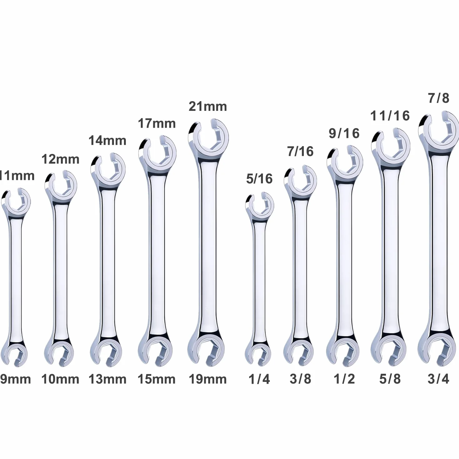 10-częściowy kompletny zestaw kluczy nasadowych metrycznych i SAE z woreczkiem, metryczne 9 mm - 21 mm, cale 1/10.2 cm - 7/20.3 cm, stal Cr-V, 6-punktowa konstrukcja z podwójną końcówką, idealny klucz
