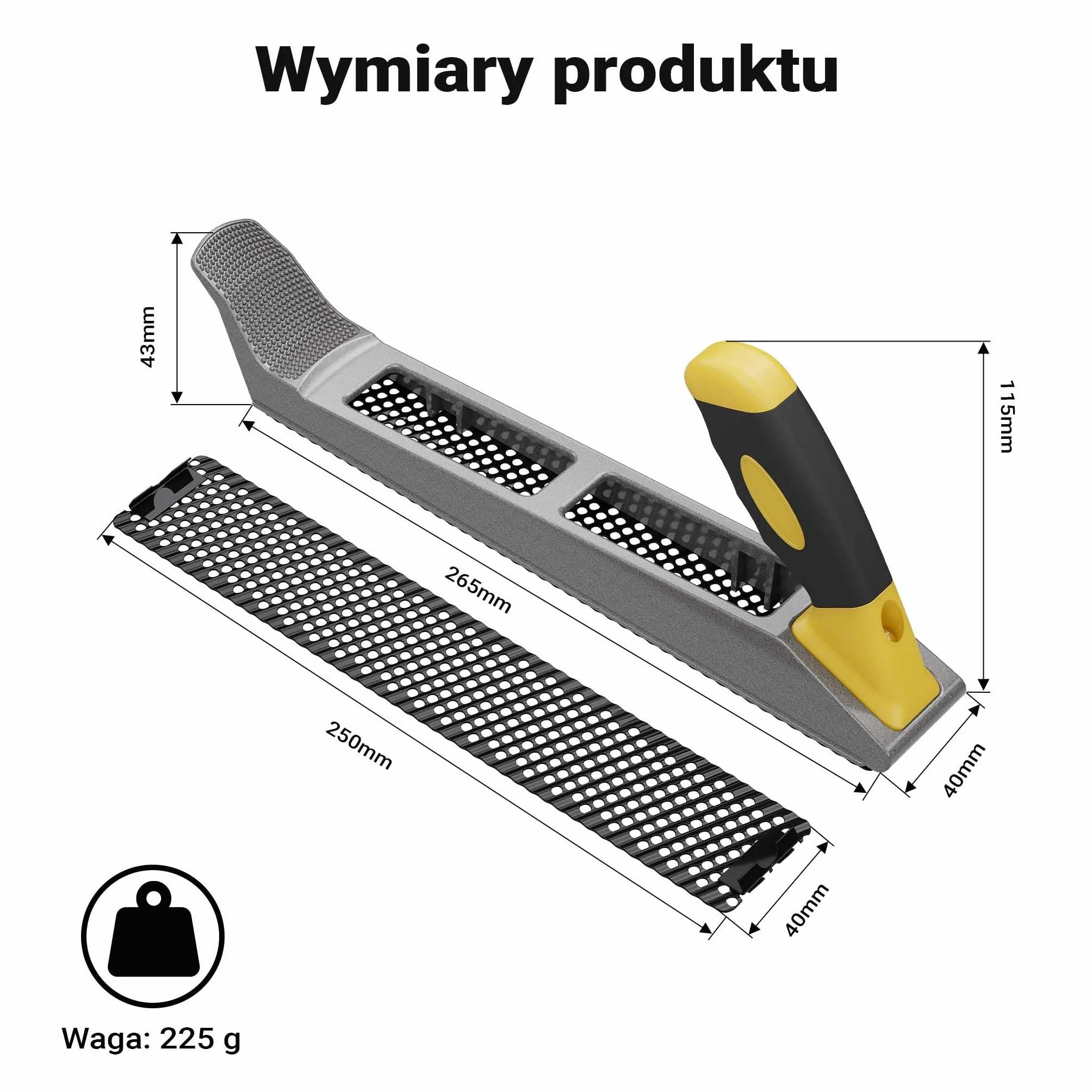 Wiltec Strug do fazowania płyt gipsowo-kartonowych o długości ostrza 250 mm, tarnik z zapasowym ostrzem i aluminiową obudową