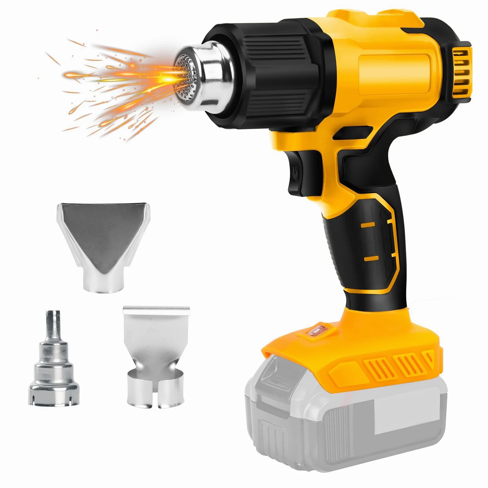 ConBlom Bezprzewodowa opalarka, pistolet na gorące powietrze, kompatybilny z akumulatorem DeWalt 20 V, 4 dysze, 2 ustawienia temperatury 300°C/550°C opalarka do rur termokurczliwych, rzemiosła, żywicy