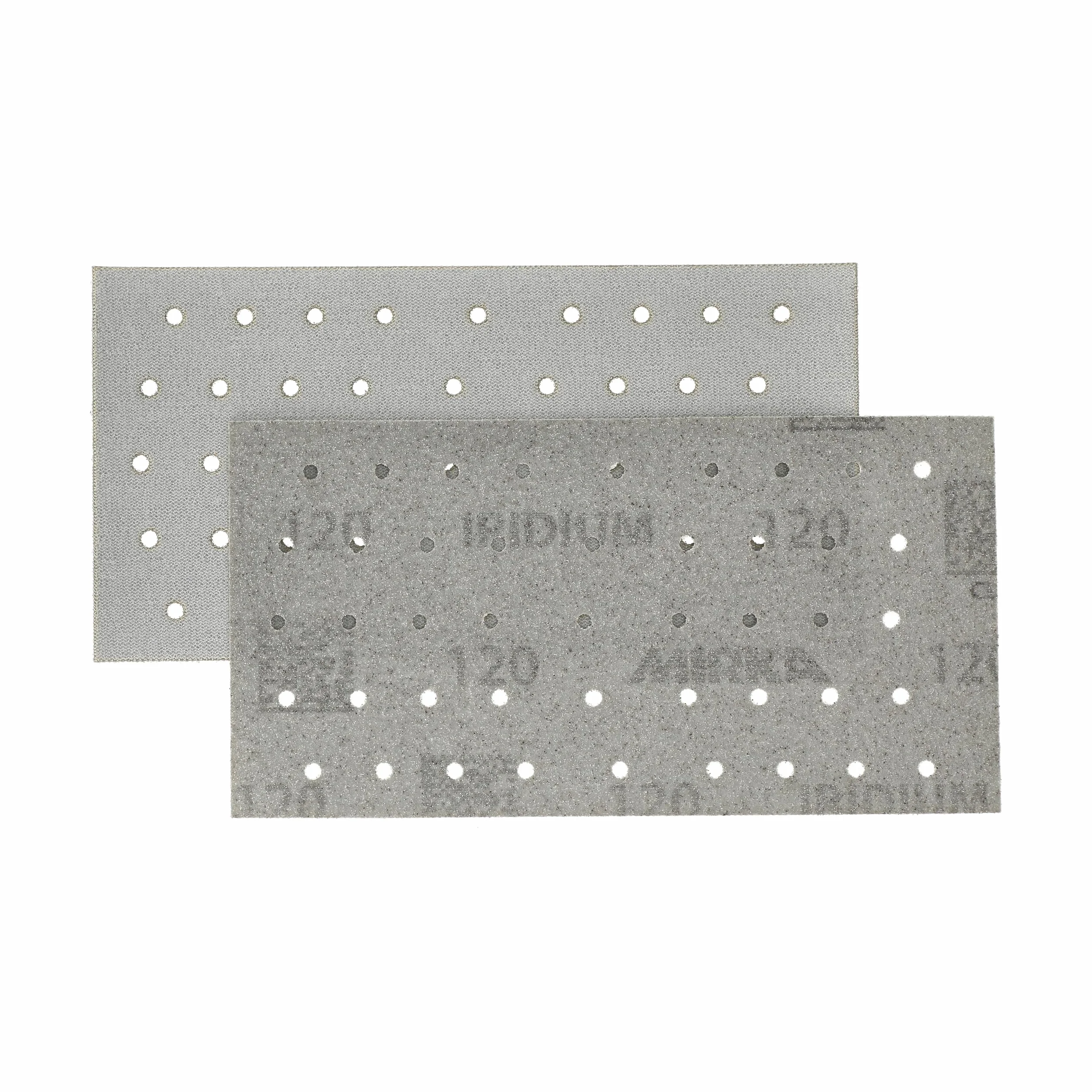 Mirka papier ścierny Iridium 93x180 mm rzep 45 otworów 120 grit | Papier ścierny Mirka Iridium 120 ziarnistość do szlifowania farb szpachli drewna stali i tworzyw sztucznych