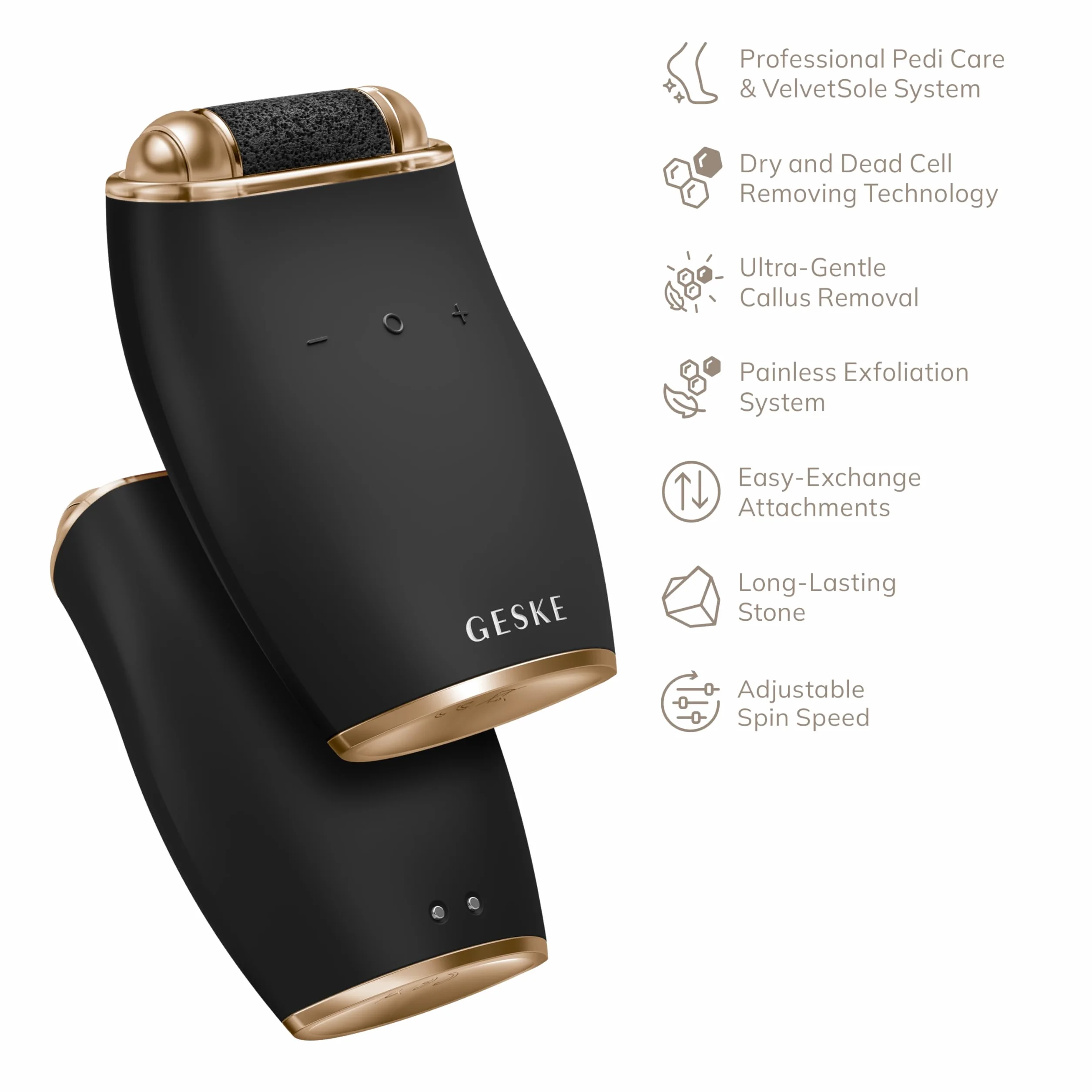 GESKE Electric Pumice Foot Smoothing Roller | 7 in 1 | Elektryczny pilnik do stóp i eksfoliator | Trwały pumeks | Dla gładkich stóp | Zaawansowane usuwanie zrogowaceń | Idealny do zestawu pedicure