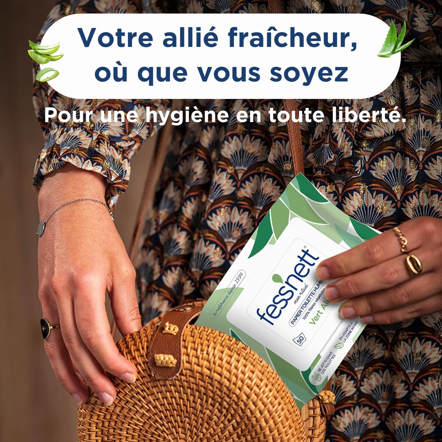 Fess'nett papier toaletowy, wilgotny, pocket, zielony, aloes, 50 sztuk – testowany dermatologicznie 0% parabenów, 0% fenoksyetanolu – do skóry normalnej