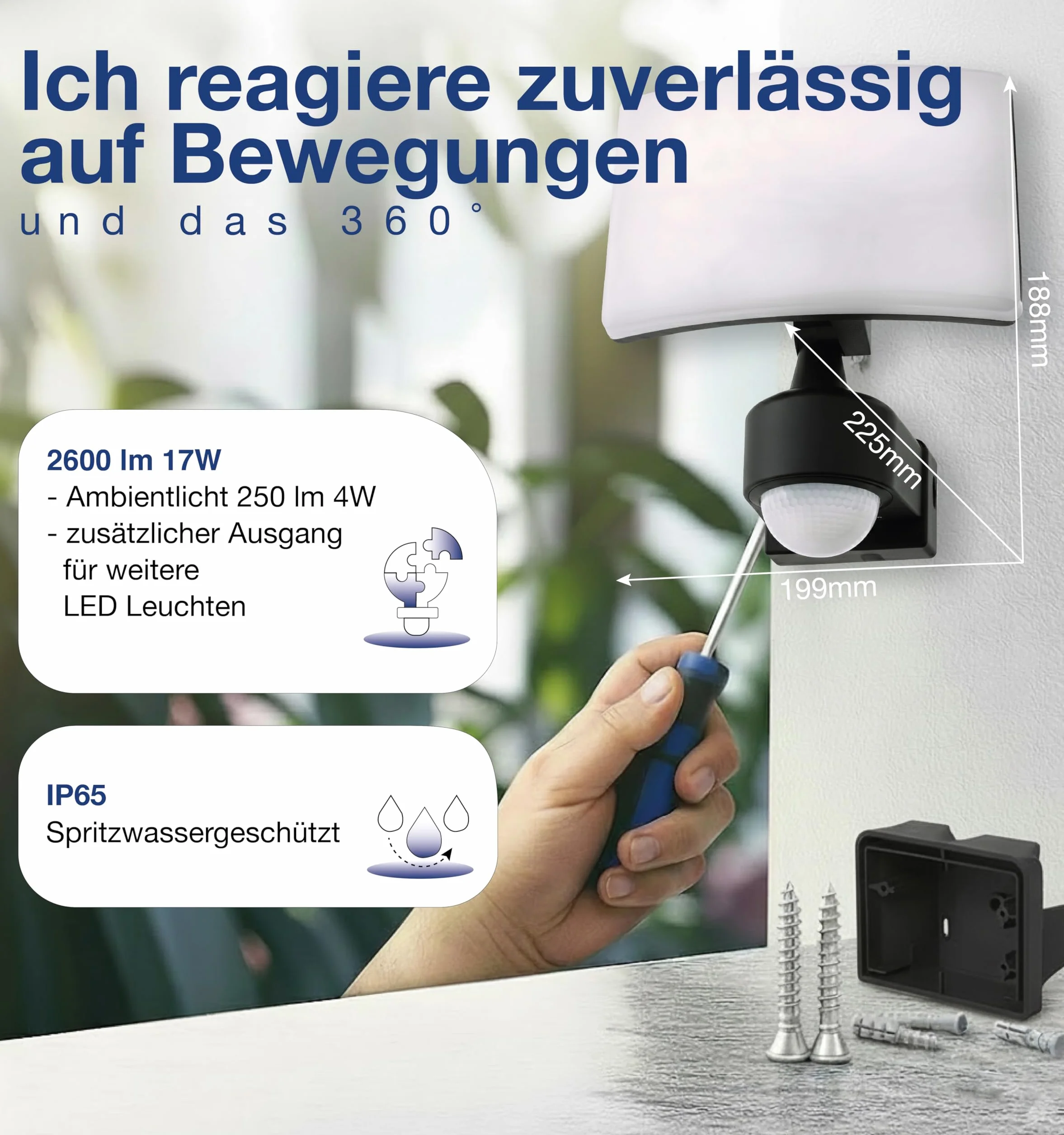 HUBER Reflektor LED z czujnikiem ruchu 360° 20W 1800lm IP65 antracyt