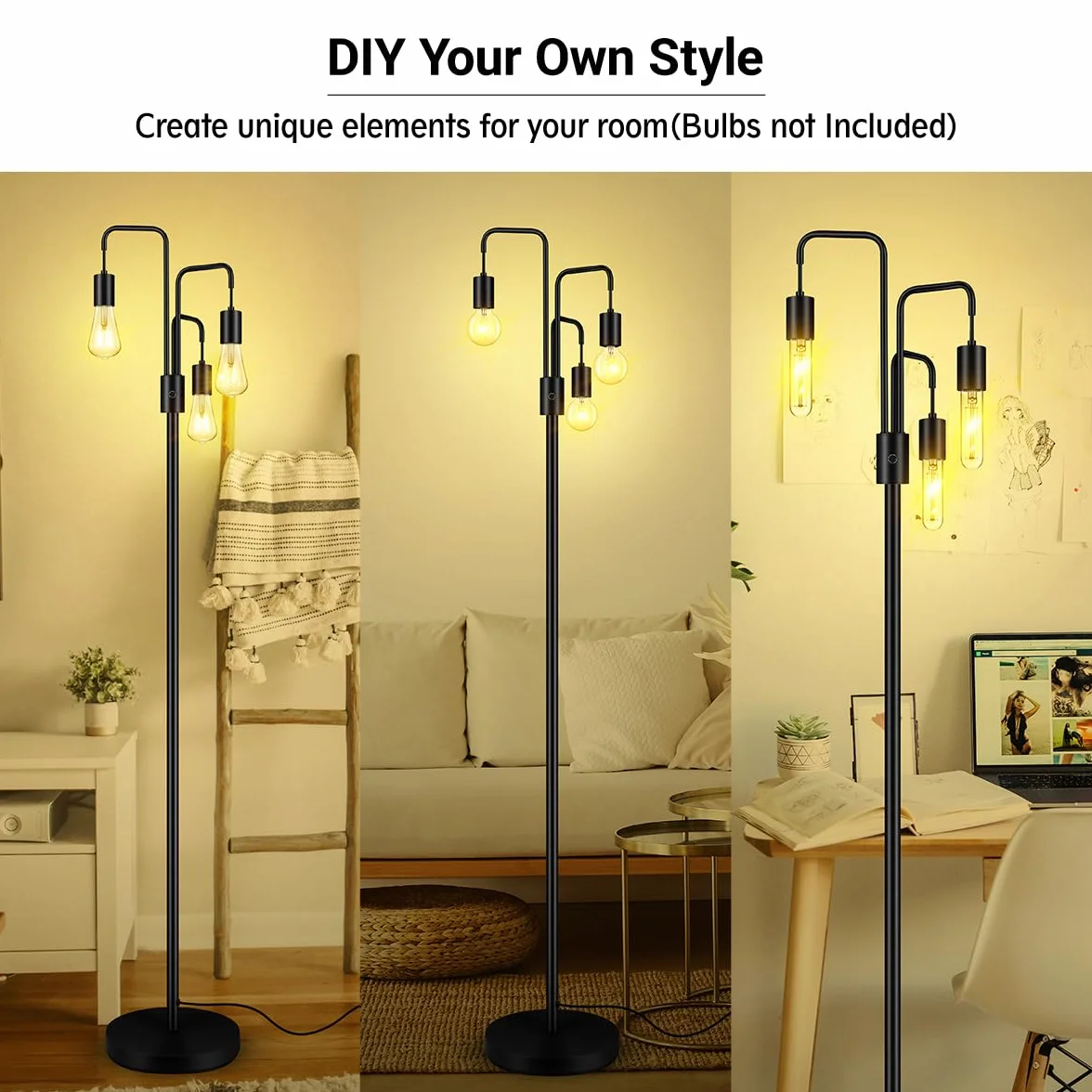 BoostArea Przemysłowa lampa podłogowa do salonu, nowoczesna lampa podłogowa z 3 lampami, żarówki nie są dołączone, prosta konstrukcja lampy podłogowe do sypialni, salonu, biura, sypialni