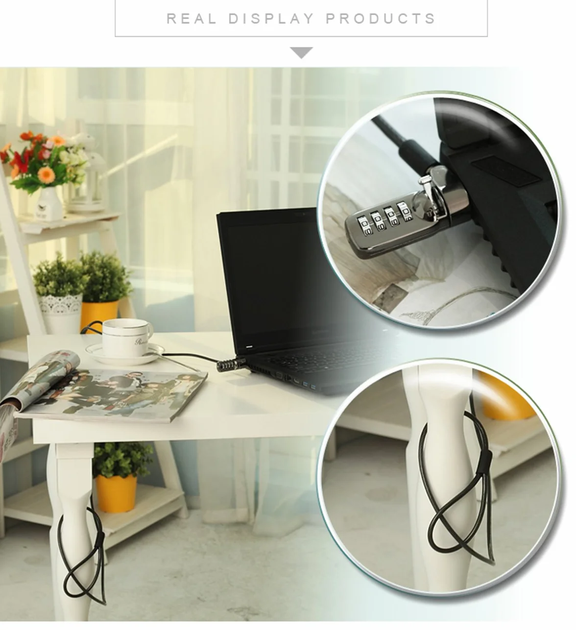 Kabel blokady bezpieczeństwa do notebooka, laptopa, komputera, monitora LCD, 2 m, czarny