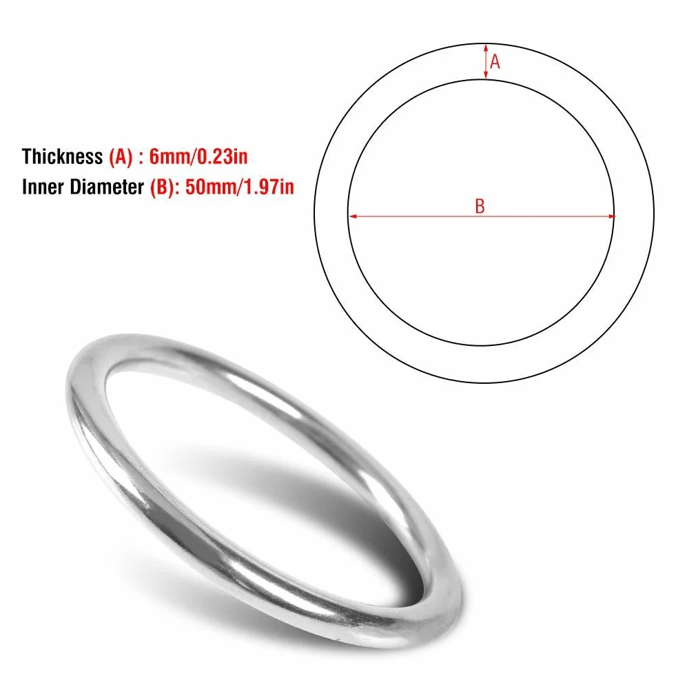 Demeras Spawany pierścień O-ring stali nierdzewnej łódka morski spawany pierścień polerowane koło do jogi pierścienie zwierzęta nurkowanie wspinaczka (6 x 50 mm)
