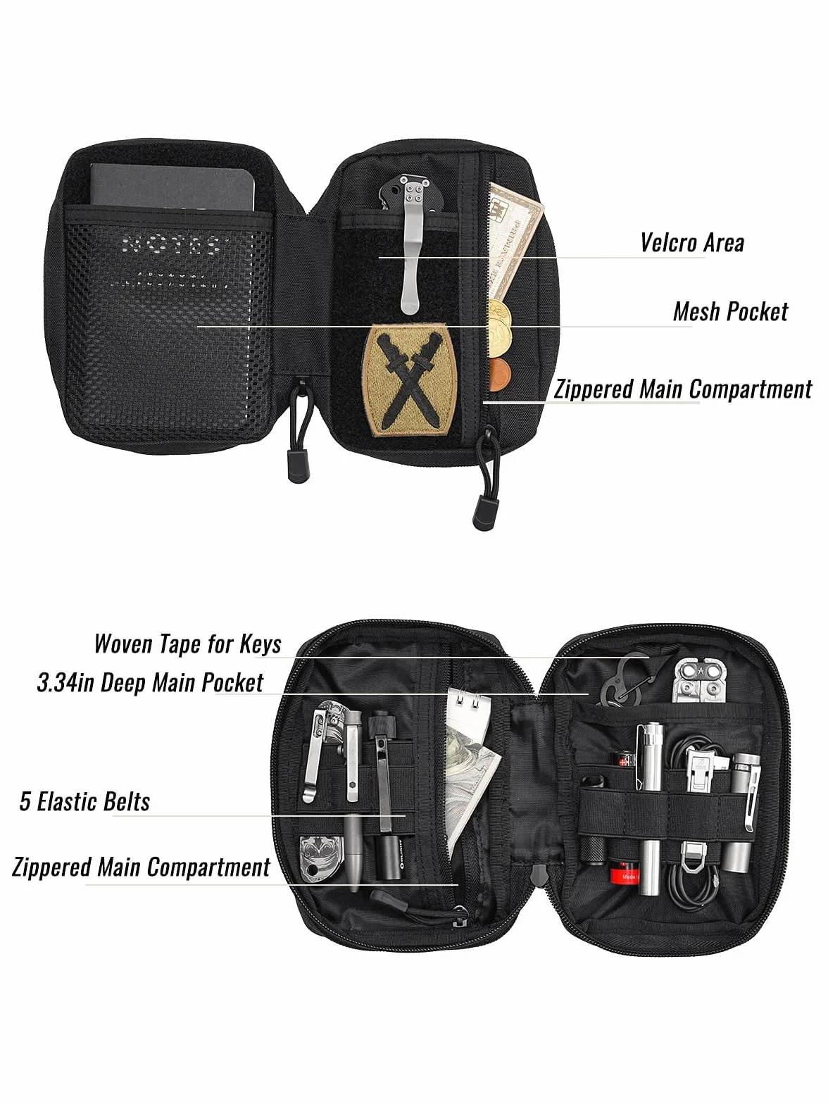 Sayram SP5 EDC Organizer Narzędzi, mała torba taktyczna z 6 kieszeniami, czarny