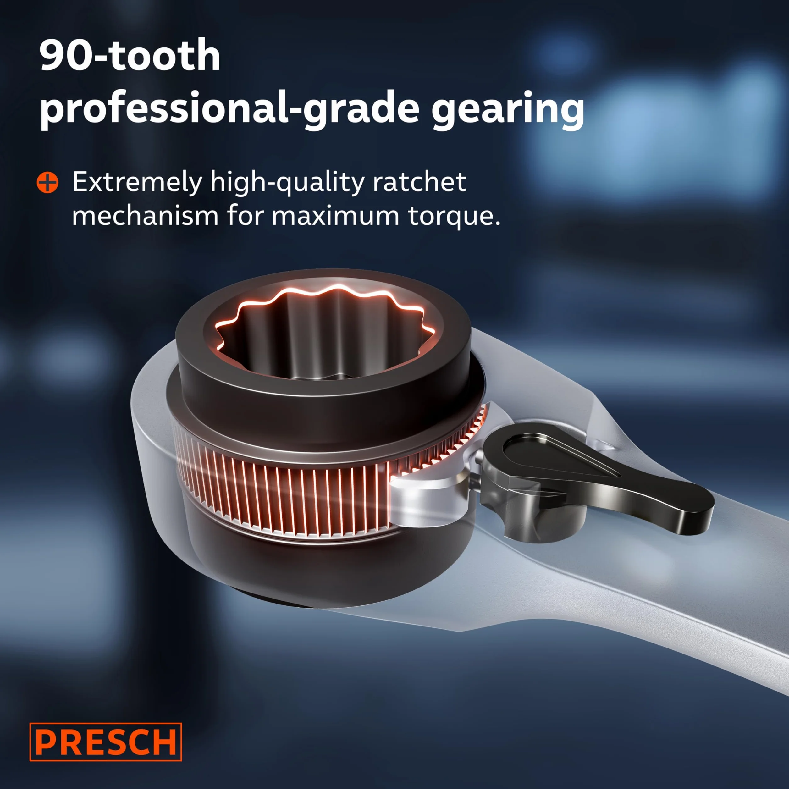 Presch Podwójny klucz grzechotkowy 4 w 1 9/11 mm 14/15 mm 90 zębów kąt powrotu 4°