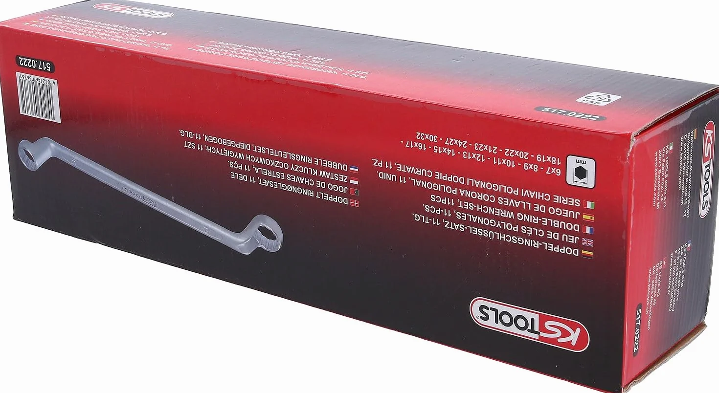 KS Tools 517.0222 Zest podwójnych kluczy oczkowych zagietych, 11-szt, 6x7-30x32mm