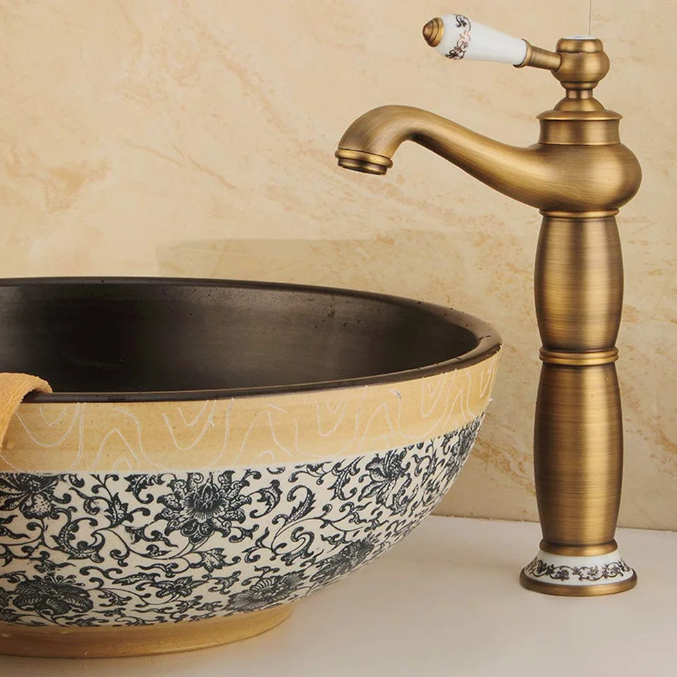 Miedziana bateria łazienkowa w stylu vintage z ceramicznym uchwytem retro umywalka artystyczna bateria do podwyższania sceny umywalka mieszacz ciepłej wody z napowietrzaczem idealny do wystroju w