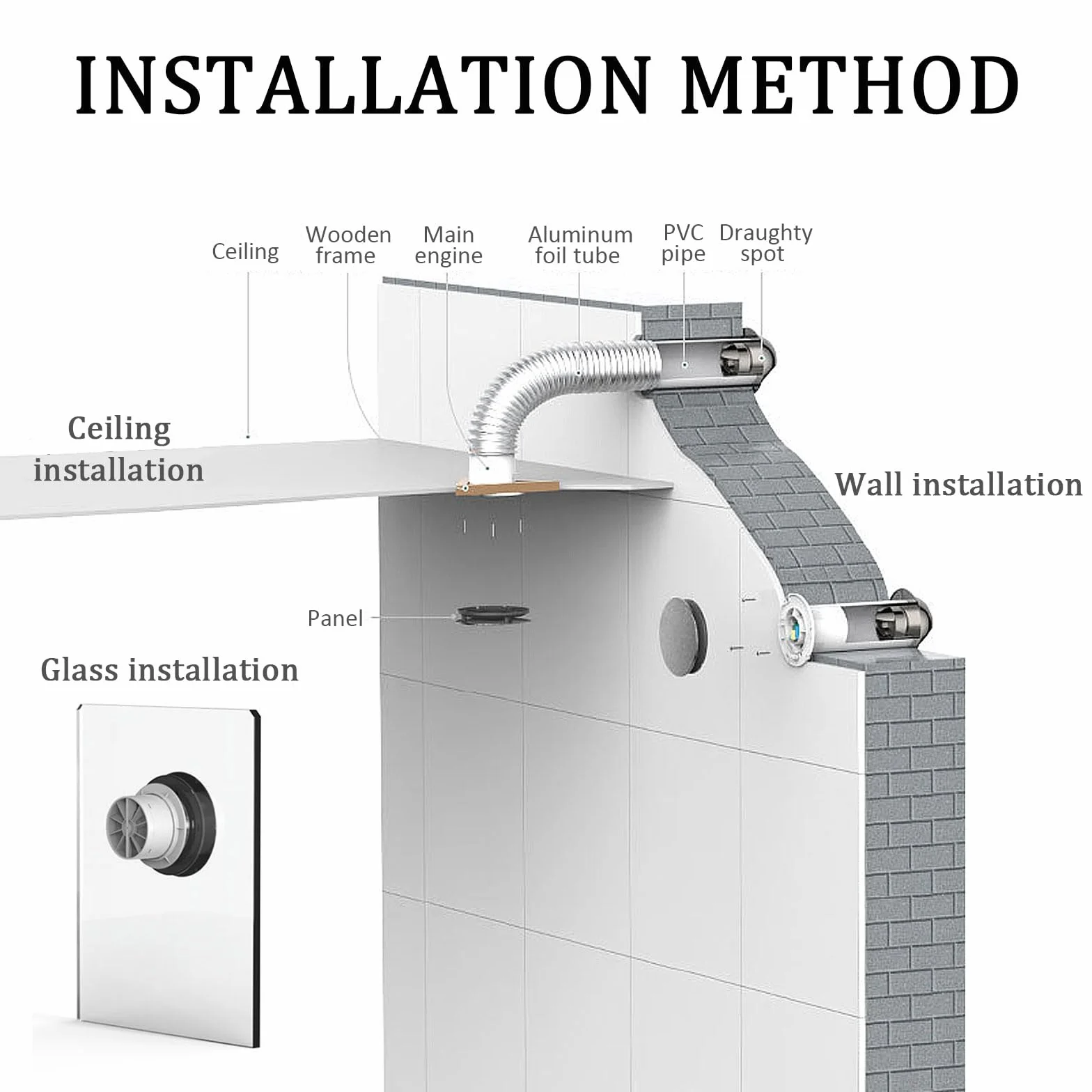 Wentylator łazienkowy 100 mm, 12 W, 160 m³/h, wentylator łazienkowy z metalowymi panelami, wyciągacz powietrza z kablem 1,5 m, montaż sufitowy, do kuchni, toalety, biura, garażu, piwnicy