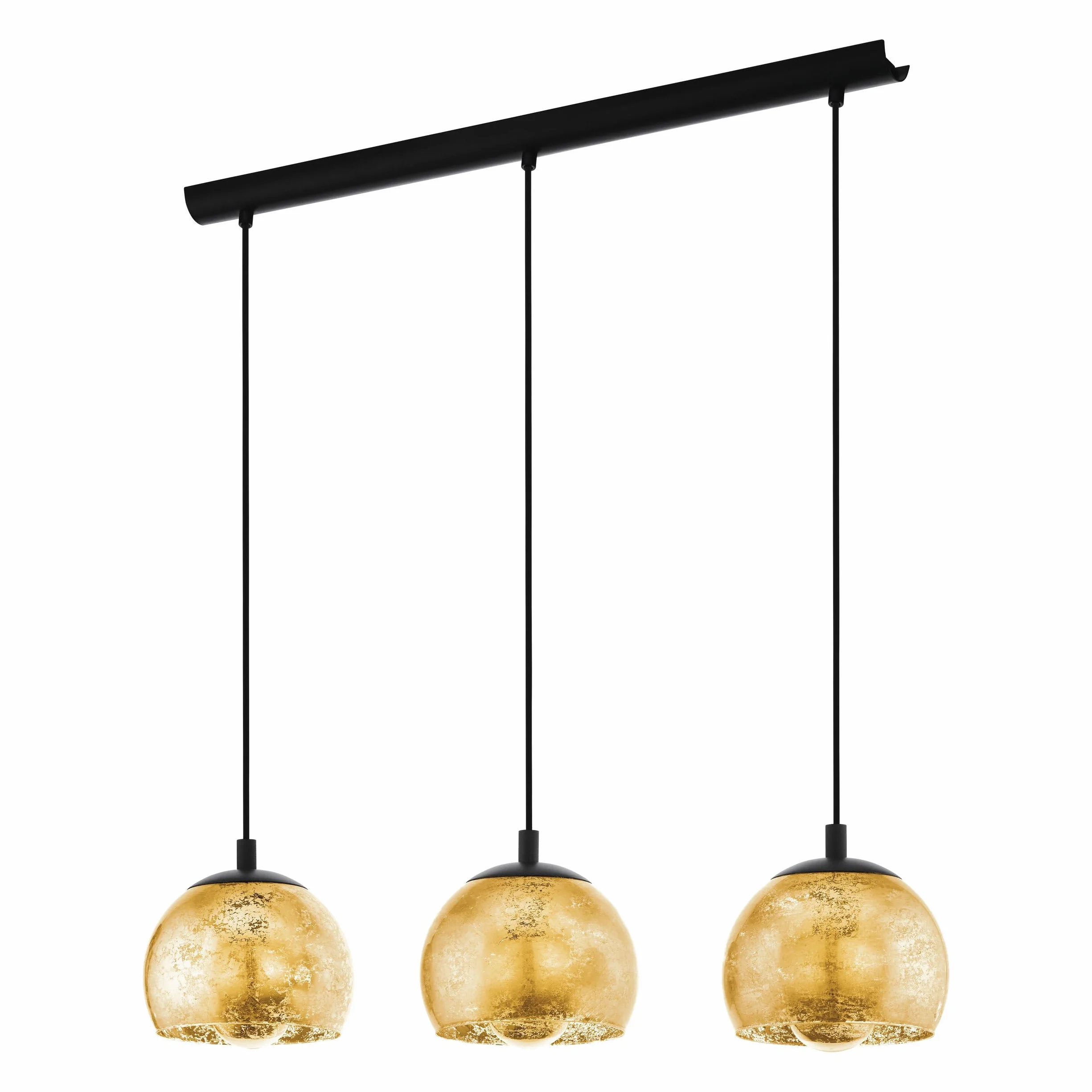 EGLO lampa wisząca Alabraccin, 3-punktowa lampka wisząca stół jadalny | z metalu w kolorze czarnym i szkła w kolorze złotym, oświetlenie do jadalni, oprawka E27, 78 cm