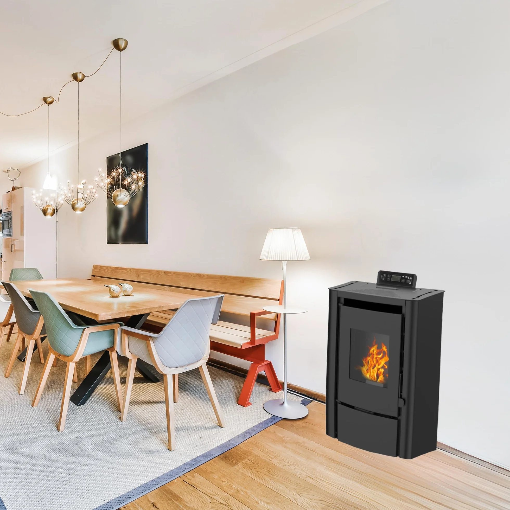 Piec na pellet pneumatyczny Anita 7,6 kW czarny Sannover + zestaw przyłączeniowy do fumisterów