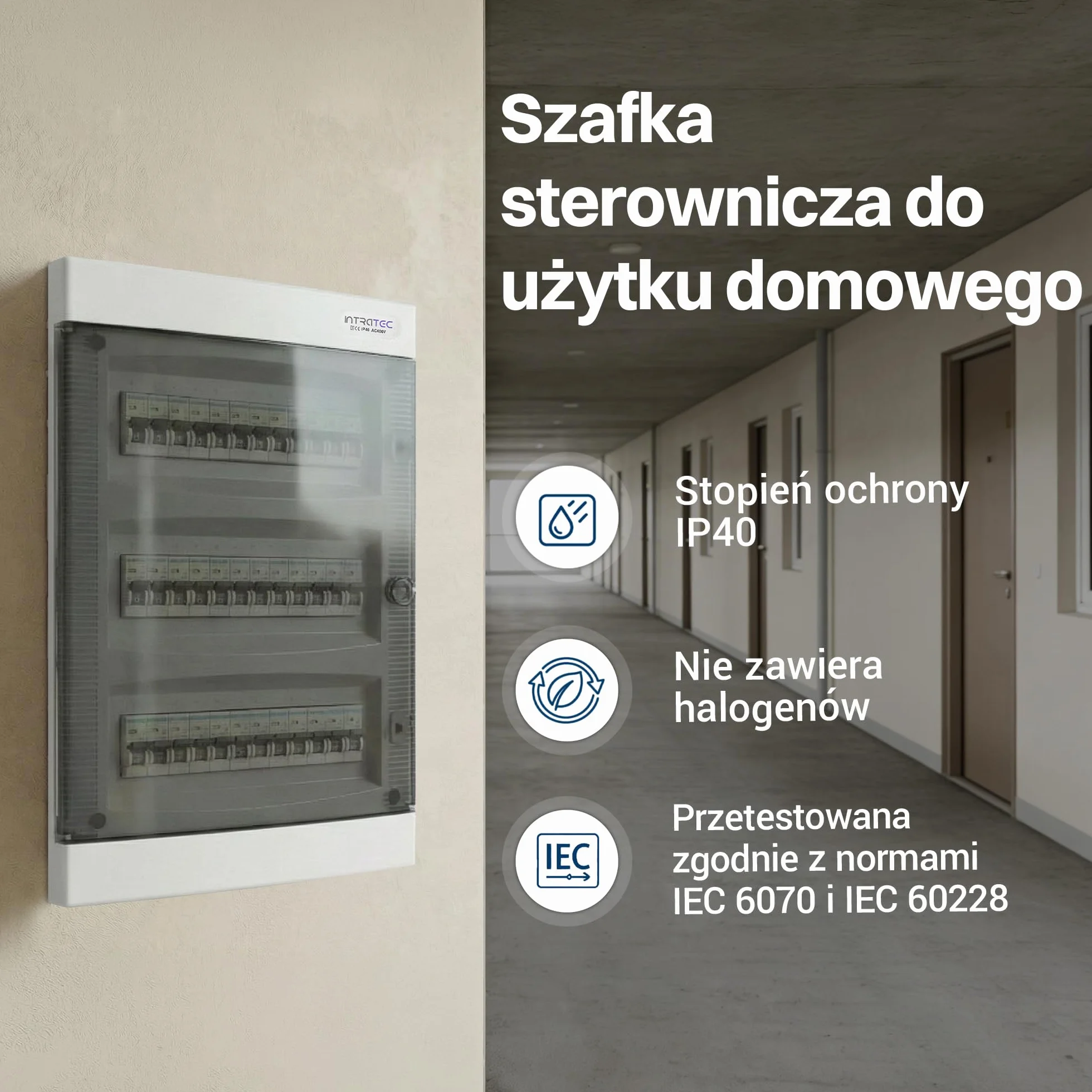 Intratec Skrzynka Rozdzielcza Podtynkowa 3 Rzędowa IP40 36 Modułów 482 x 283 x 106mm