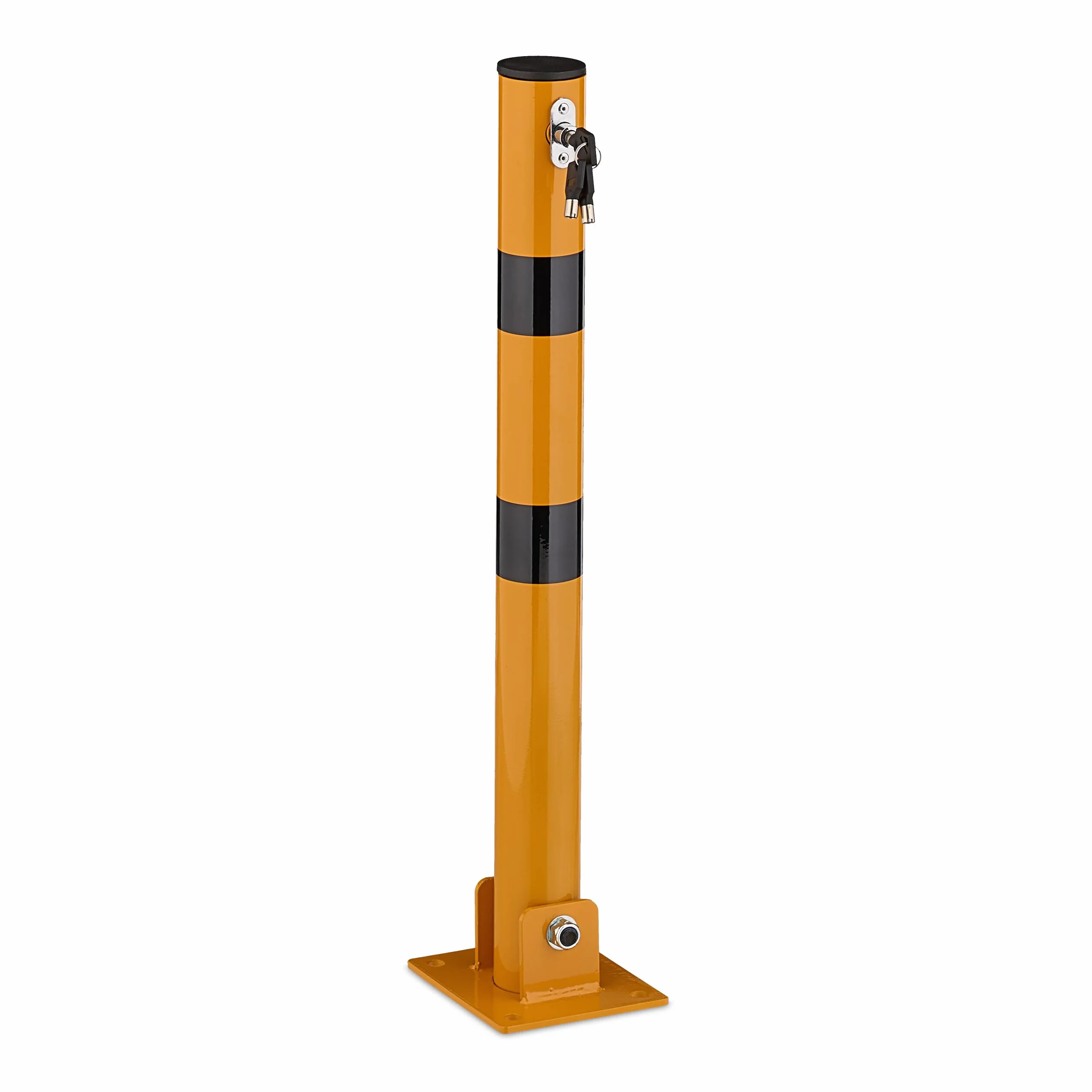 Relaxdays Słupek odcinający, składany, stal, blokada parkingu, wys. 65 cm, zamykany, okrągły słupek parkingowy, żółty/czarny