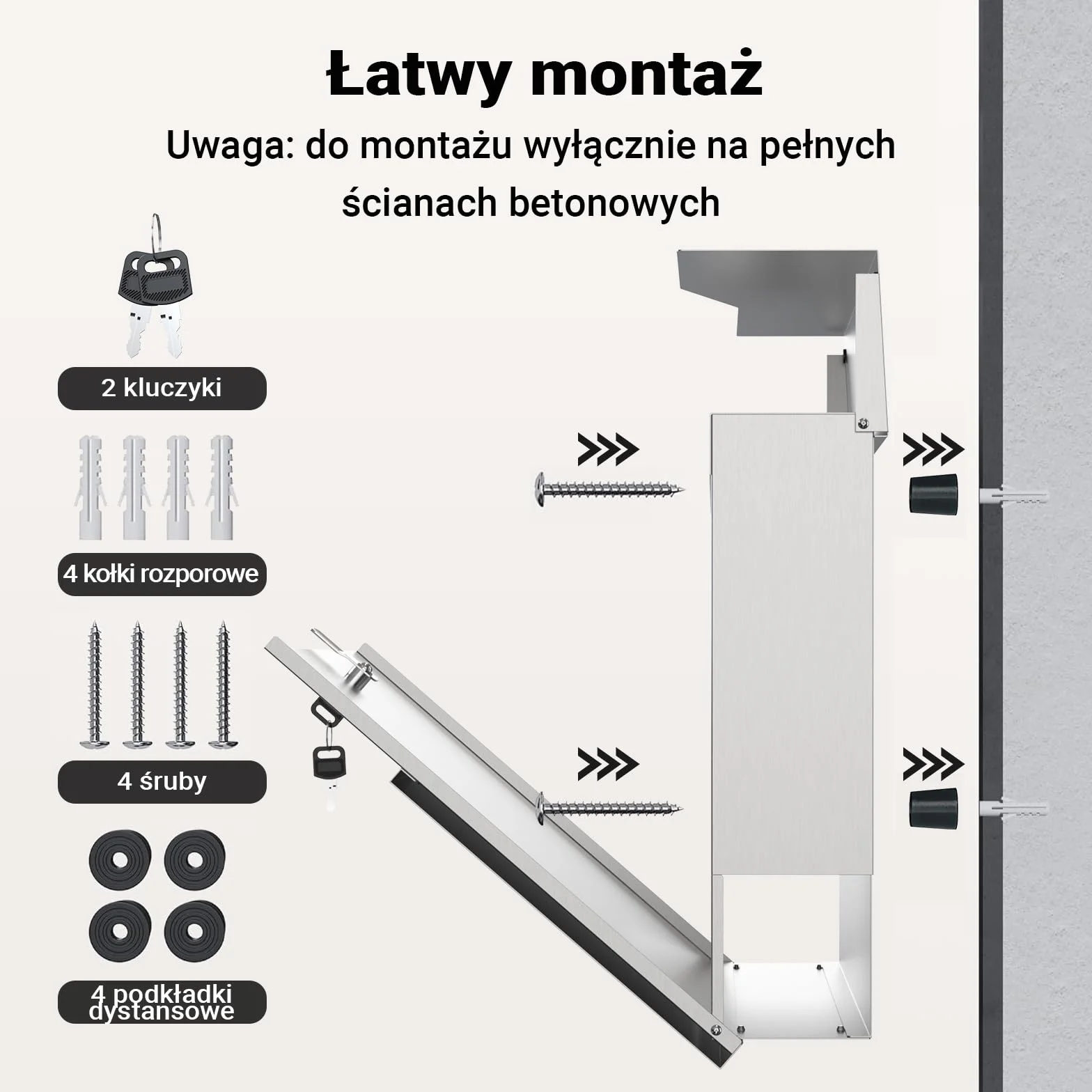 Wiltec Skrzynka na listy stal nierdzewna V19 z ukrytym zamkiem, nowoczesna skrzynka pocztowa do montażu na ścianie i stojaku, miejsce na gazety