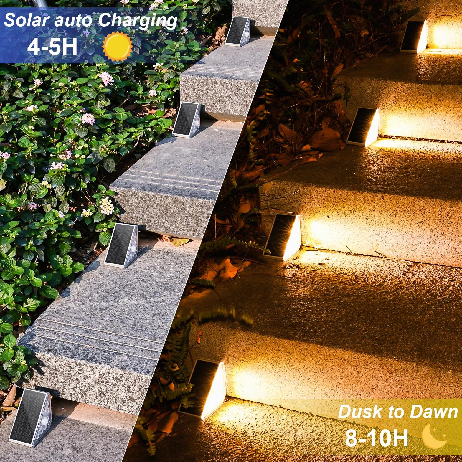 GuKKK Lampa solarna do użytku na zewnątrz, 4 sztuki, lampy solarne do schodów z detektorem, 3000 K, oświetlenie dróg, oświetlenie zewnętrzne, zasilane energią słoneczną, IP67, wodoszczelne lampy LED,