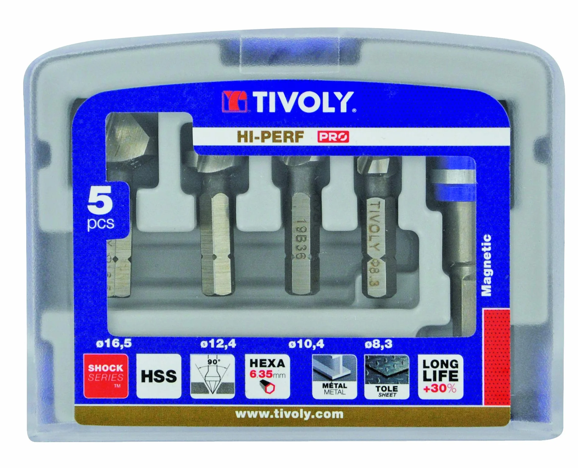 Tivoly 10332370002 FNH04 frez do drewna orzechowego HSS do 90 stopni Hexa Ø 8,3 do 16,5 mm + 1 uchwyt do bitów