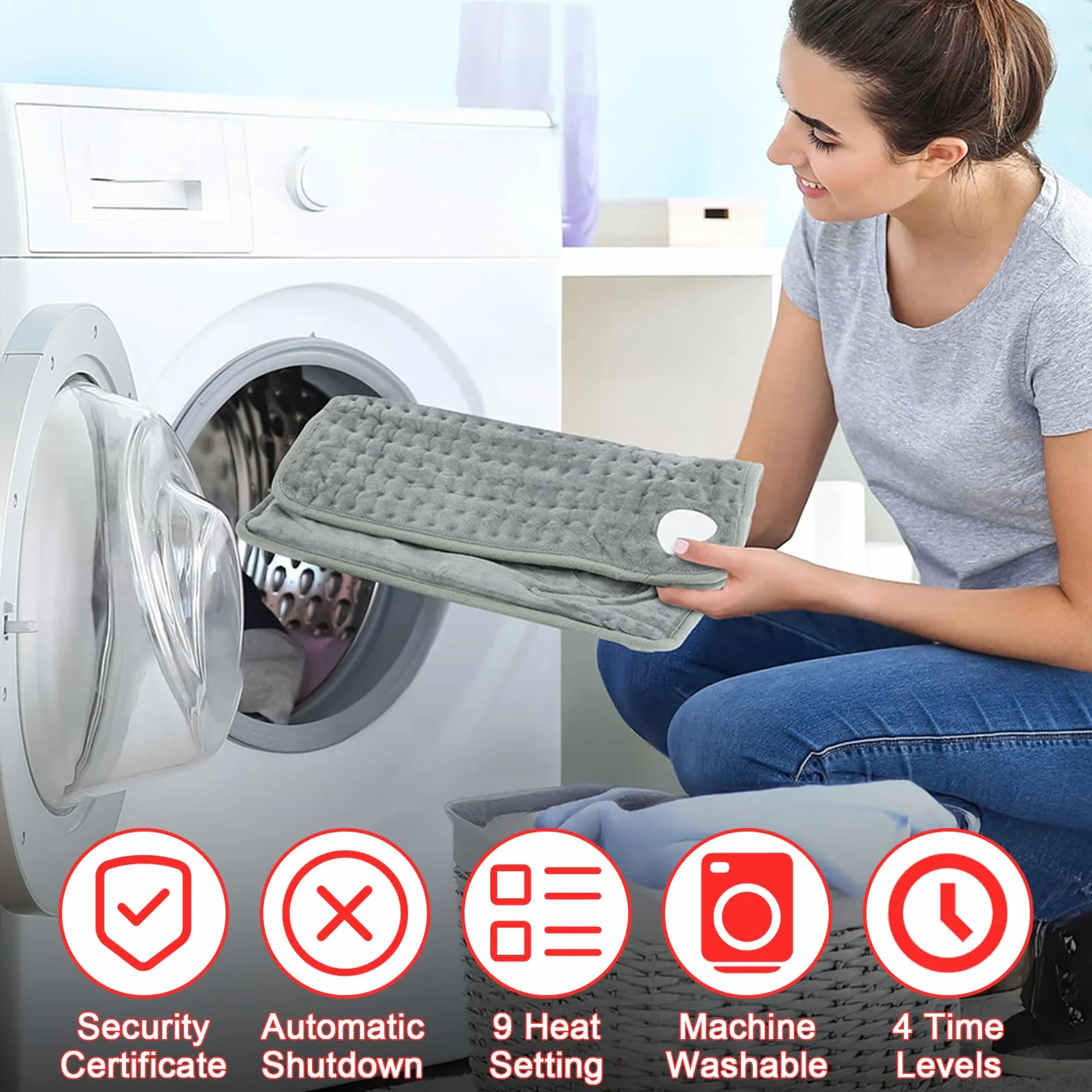 Elektryczny ogrzewacz do stóp, 9 poziomów temperatury, 4 ustawienia timera, automatyczne wyłączanie