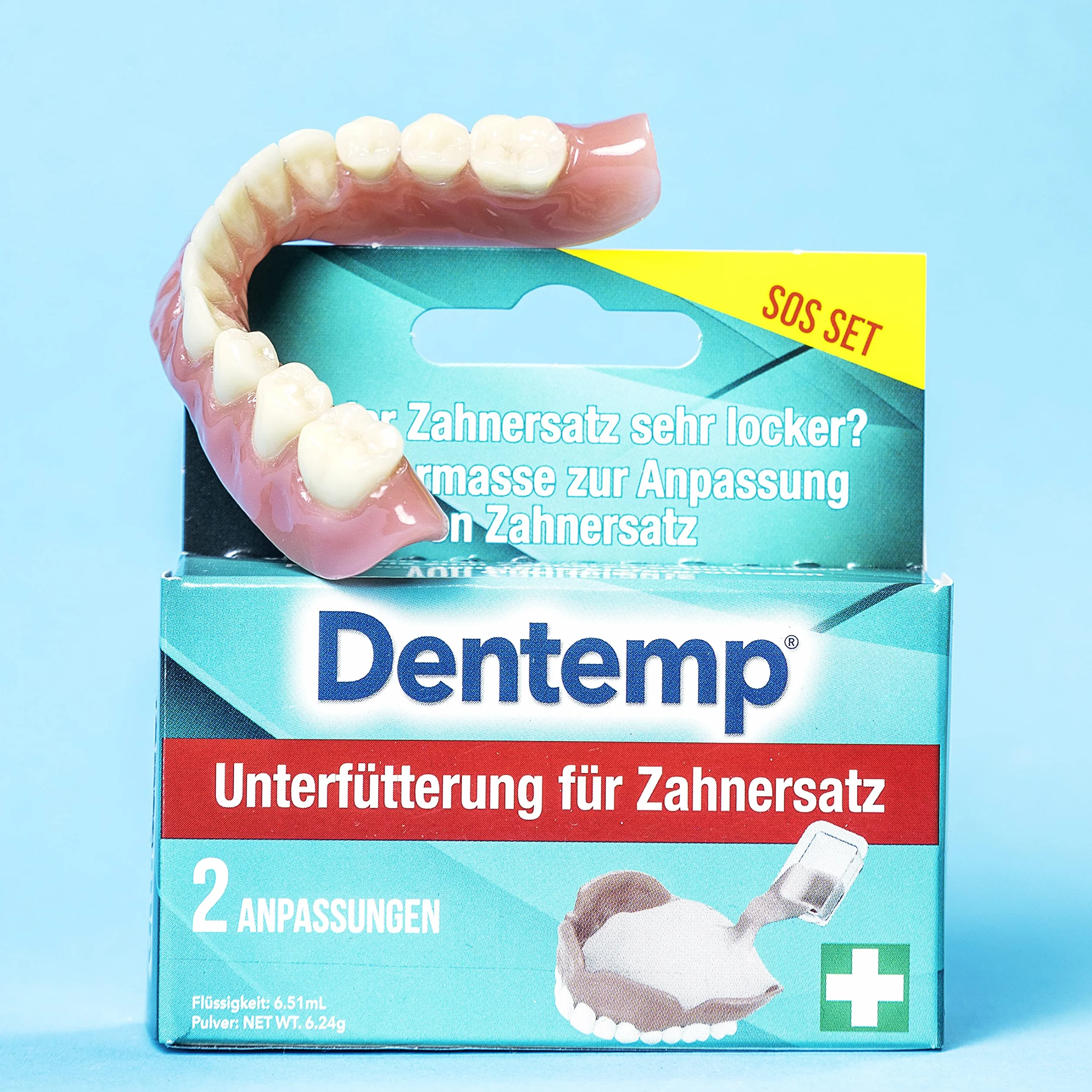 Dentemp – podkarmienie protez | modelina do dopasowania protez | protezy tymczasowych | zestaw do naprawy zębów