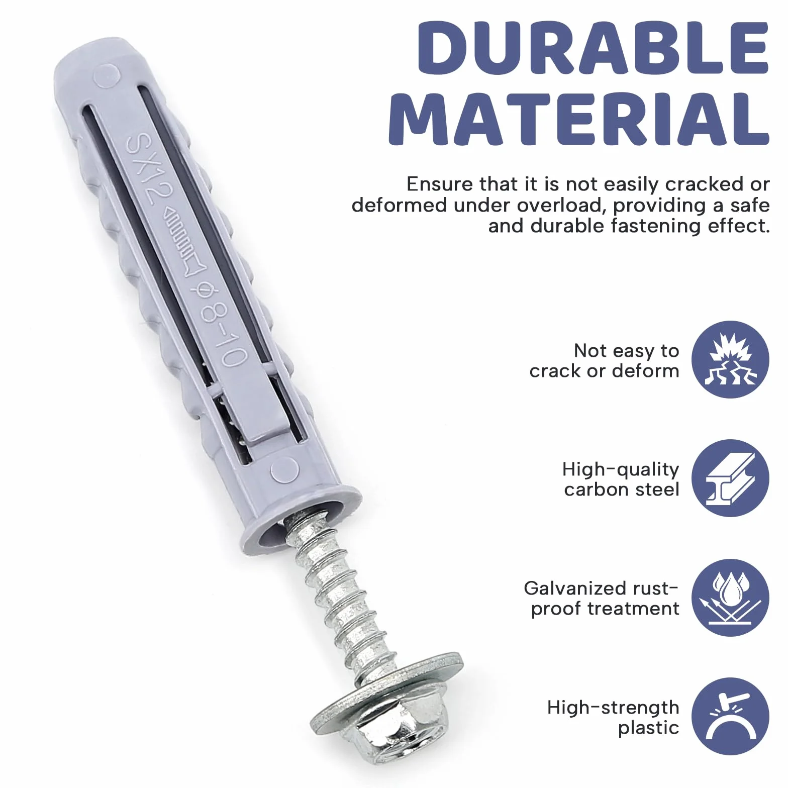 20 sztuk wytrzymałych kołków 8 mm ze śrubami M6 x 50 mm, kołki do dużych obciążeń z sześciokątnymi śrubami i podkładkami, kołek do płyt gipsowo-kartonowych do mocowania na płytach gipsowo-kartonowych
