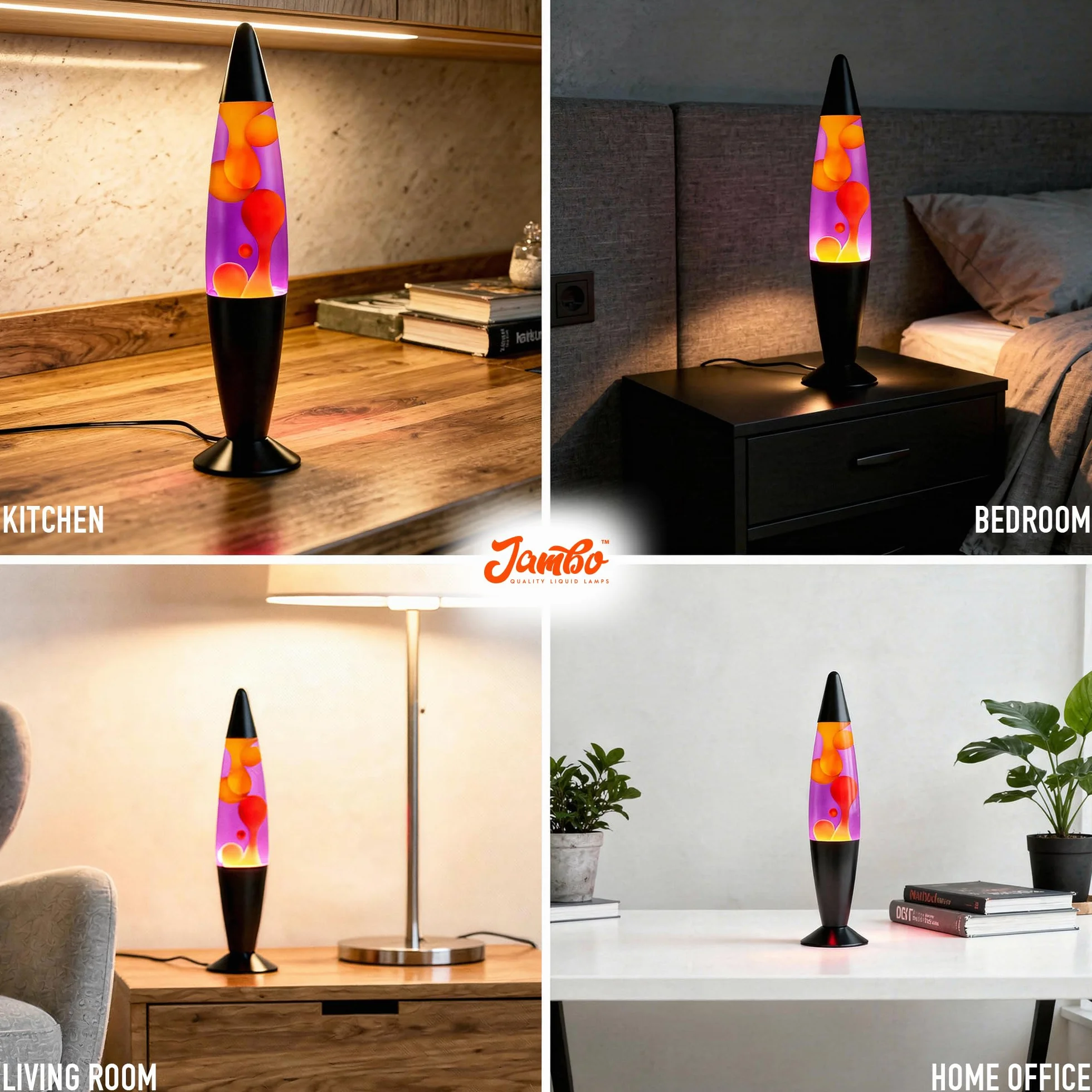 Jambo Piękna lampa z woskiem, relaksująca lampka nocna, dekoracja domu, bardzo wysoka, salon, biuro, sypialnia, lampa dla dorosłych, nastolatków, dzieci (40 cm, czarna podstawa, fioletowy płyn, żółty