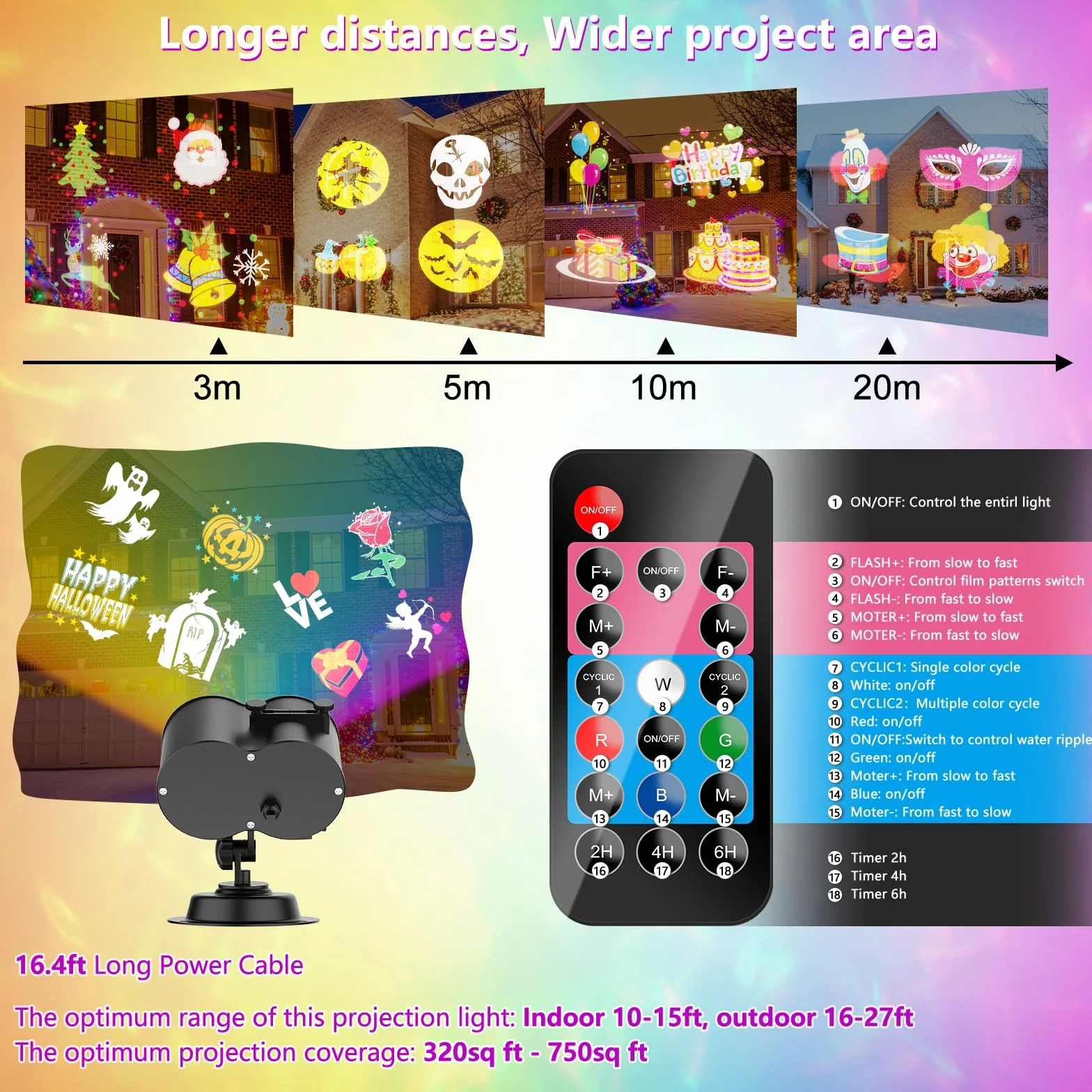 YAZEKY Świąteczne światła projektora, wodoodporna lampa projektora LED z pilotem, zewnętrzne oświetlenie projektora do wnętrz bożonarodzeniowych 12 wzorów dekoracji