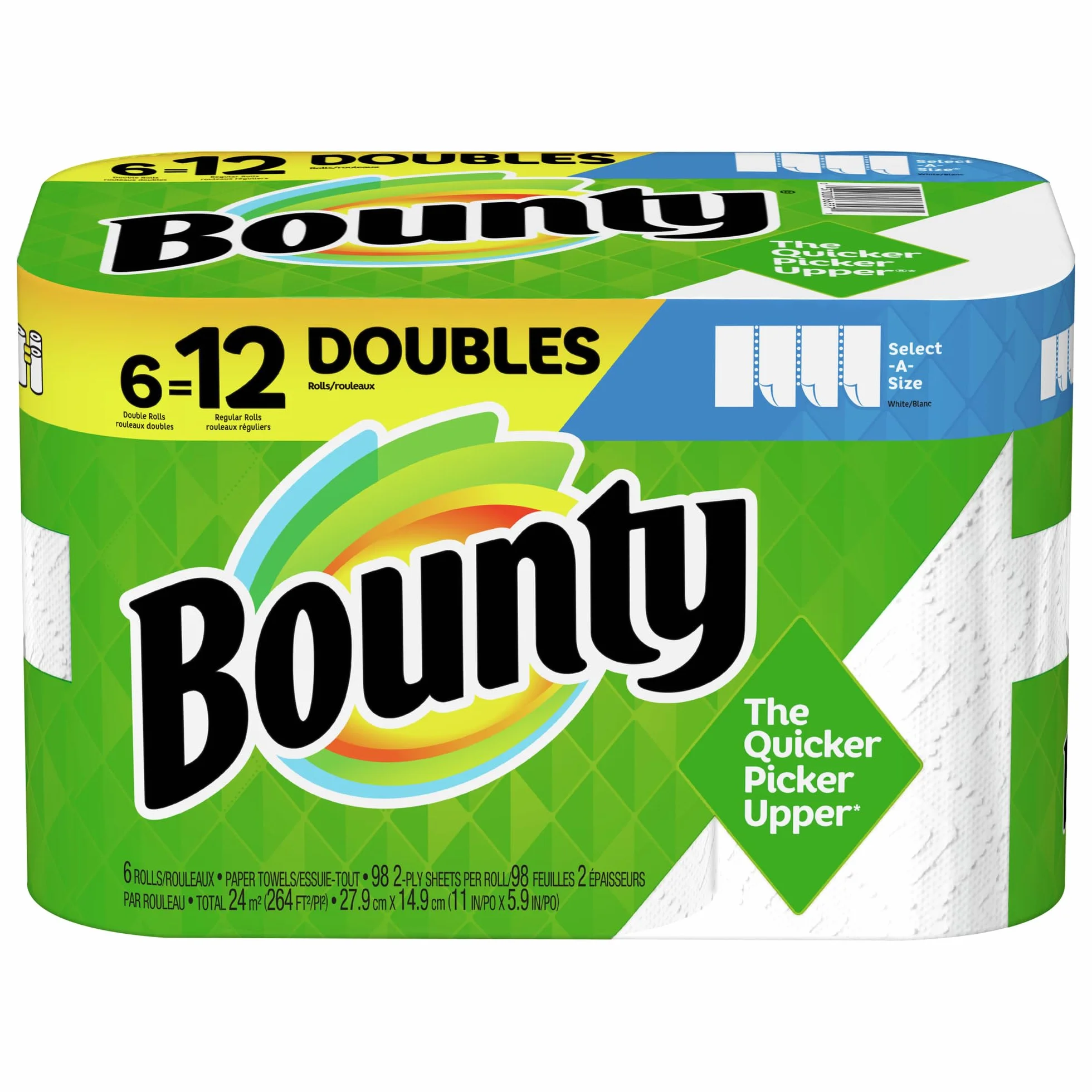 Bounty Ręczniki papierowe w rozmiarze A, białe, duże rolki, 6 sztuk po 74 arkusze na rolkę, 6 sztuk (1 opakowanie)