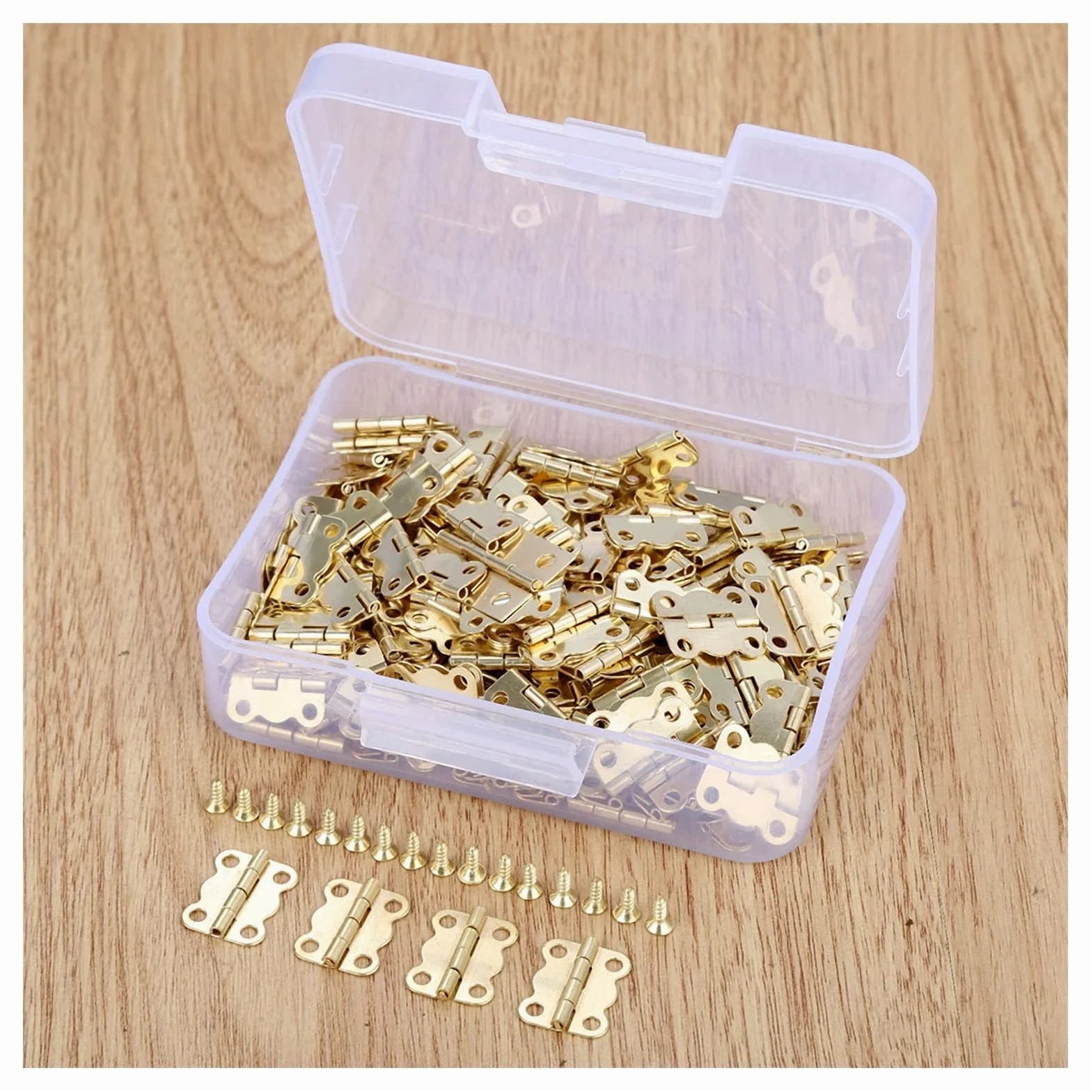 Zawias sprzętu meblowego. 200 SZTUK 16 * 12mm Gabinet Meble Meble zawiasowe Biżuteria Drewniane pudełko Dekoracyjne Akcesoria do zawiasów + 800 sztuk Śruby+ Pudełko do przechowywania (Color : B)