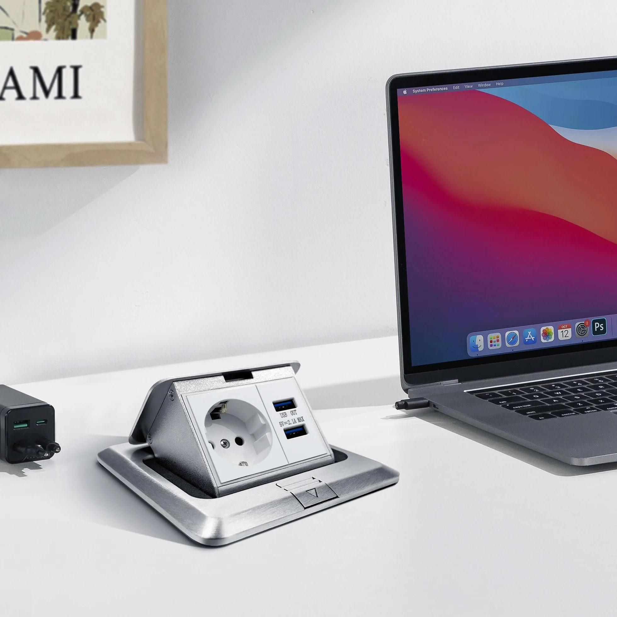 Wewnętrzne gniazdo podłogowe USB do zabudowy - 2 gniazda stołowe z 2 USB, 10 W adapter, gniazdo wtykowe do kuchni, biura, pracy