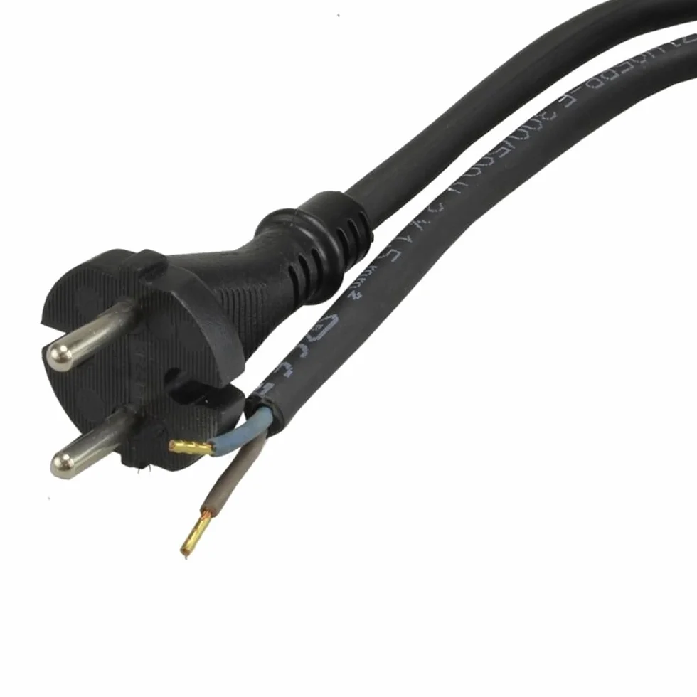 Kabel przyłączeniowy gumowy 2-biegunowy 2 x 1,0 mm2 H05RR-F 2G 1,0 mm2 kabel zasilający z wtyczką kabel gumowy czarny 250 V, 16 A (1,5 metra)