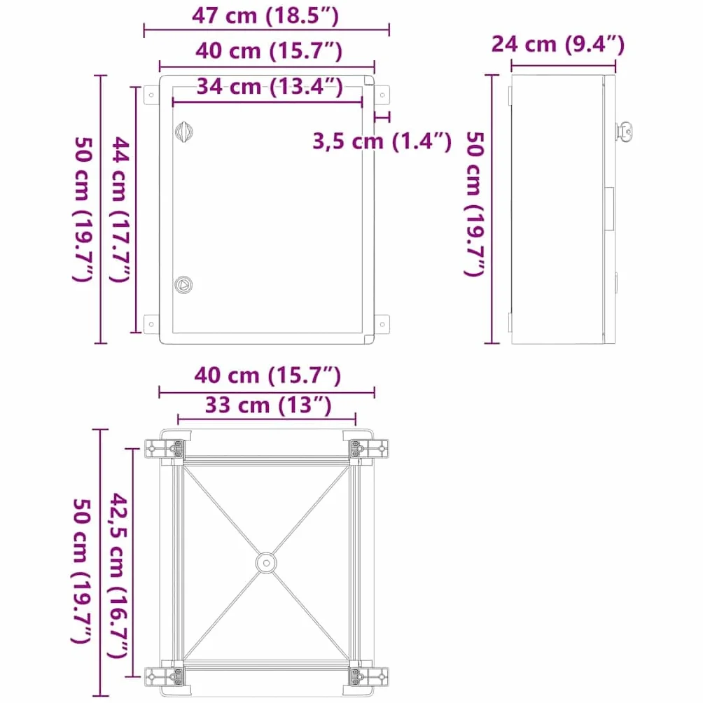 vidaXL Szafka sterownicza Szary 47 x 24 x 50 cm Plastik ABS | Solidna konstrukcja, która wytrzyma uderzenia, Utrzymuje wszystko suche, bez względu na pogodę, Solidny zamek,