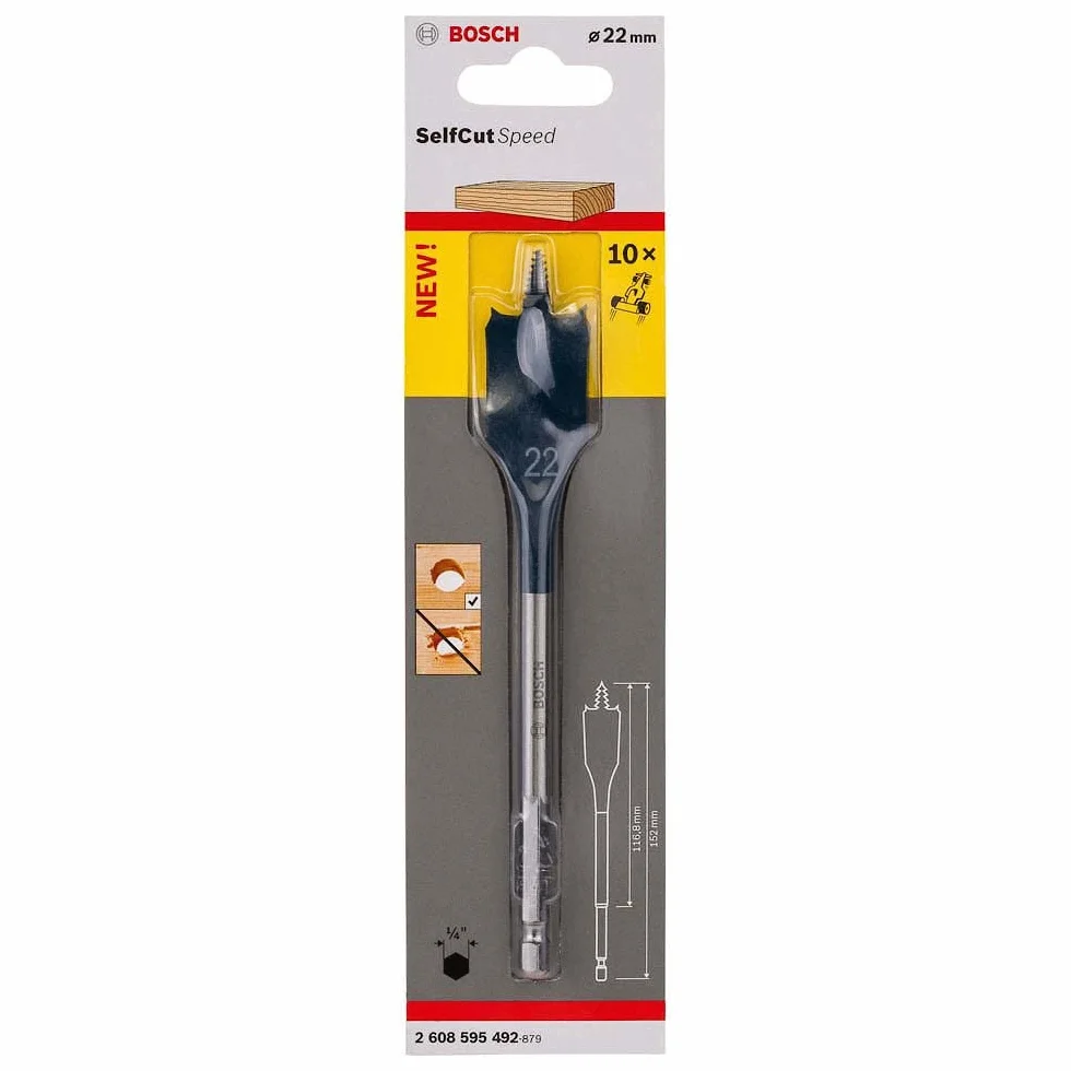 Bosch Profesional Wiertła płaskie Self Cut Speed, chwyt sześciokątny 22 x 152 mm