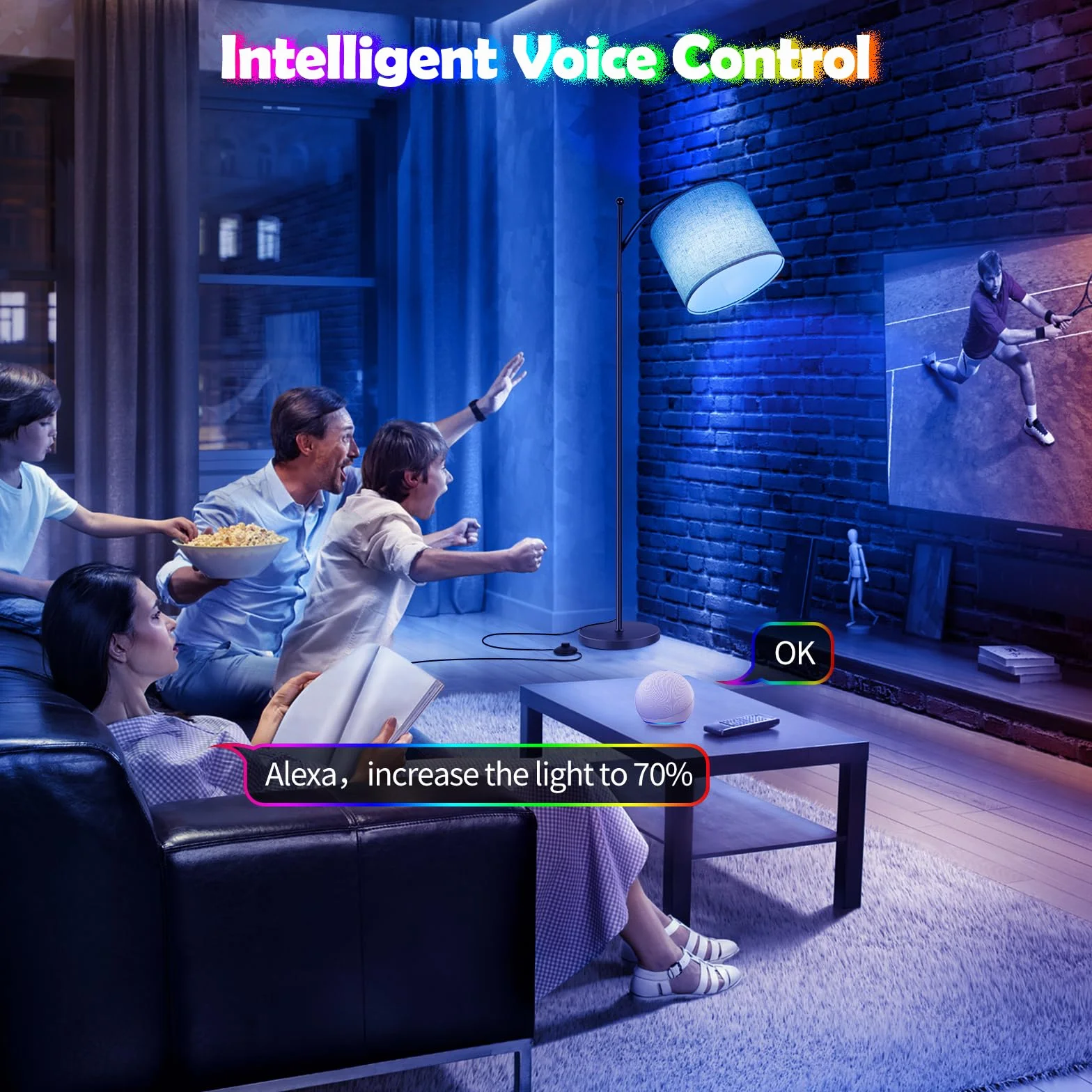 Euakee Lampa podłogowa LED 155 cm ściemniana RGB z pilotem i aplikacją Alexa Google