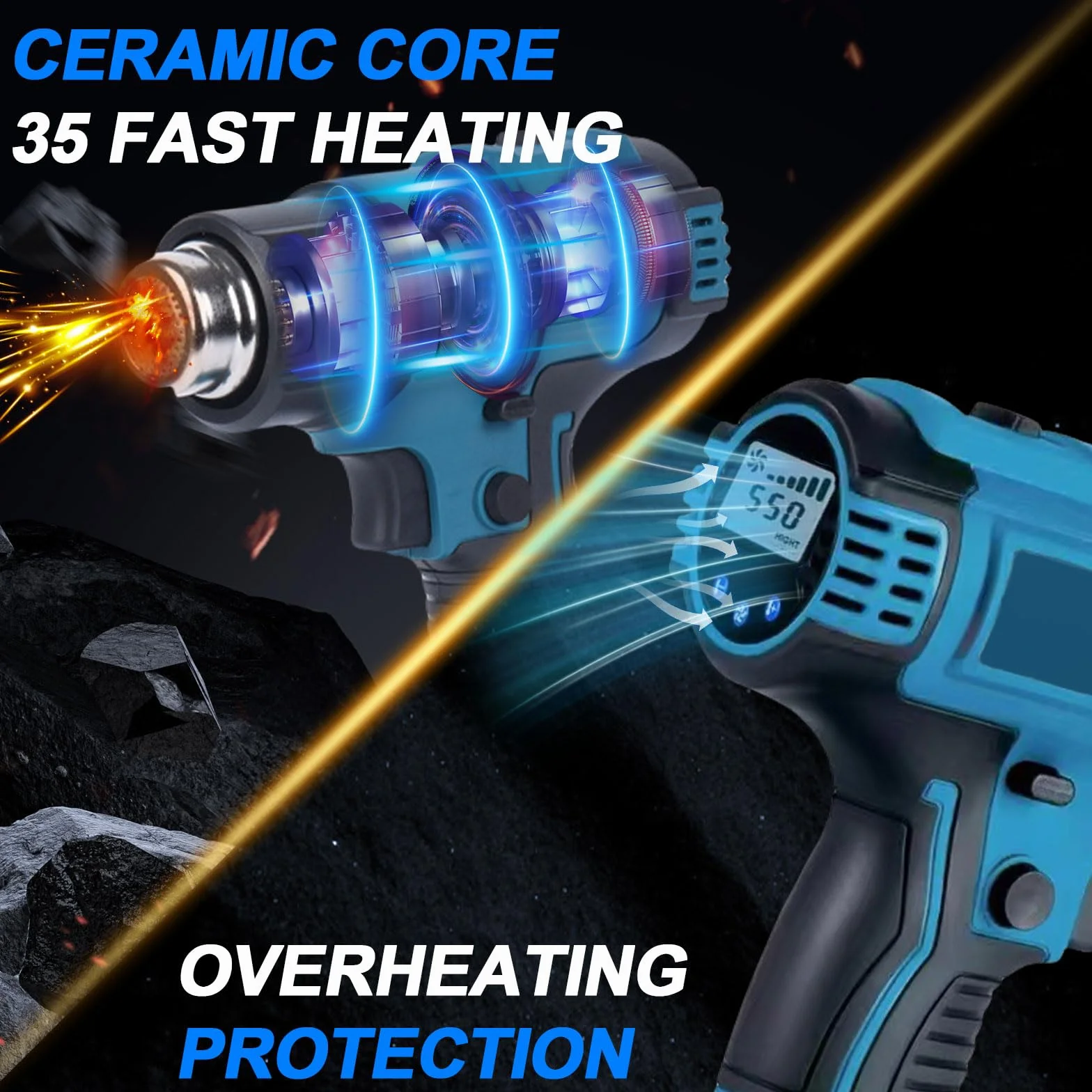 Akumulatorowy pistolet na gorące powietrze do Makita 18 V, 2 temperatury 300/550 ℃, termokurczliwa folia termokurczliwa z 7 dyszami ze stali nierdzewnej do majsterkowania, folii