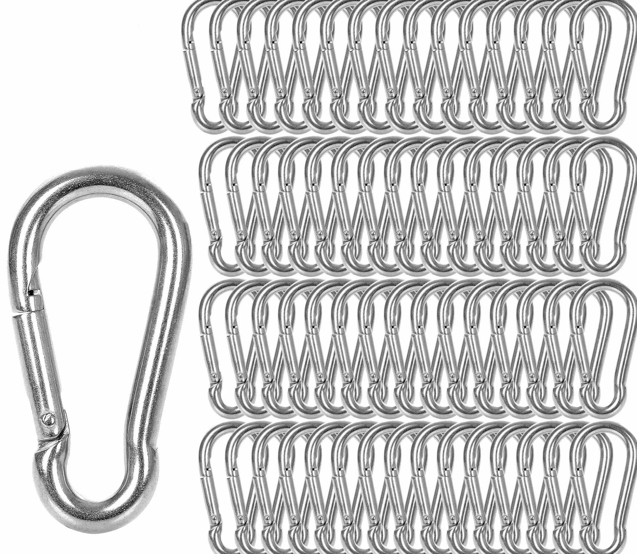 60 sztuk karabińczyków sprężynowych M8, M8 x 3-1/20.3 cm, ocynkowana stal, szybkozłączka, do łączenia wędrówek, podróży, wędkowania, breloczek do kluczy D, nośność 226 kg