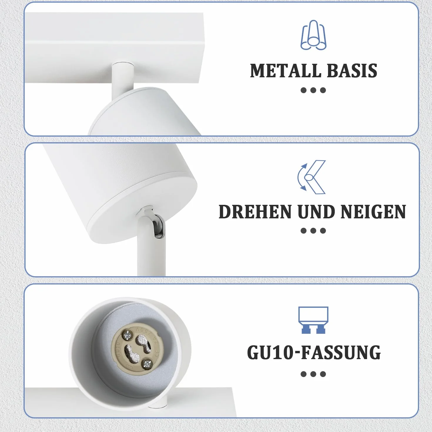 Homefire Lampa sufitowa LED z 3 płomieniami - obracana o 350° do wnętrz przemysłowych GU10 Spot lampa sufitowa Białe Spoty Nowoczesny Spot sufitowy do salonu, kuchni, sypialni, bez żarówek