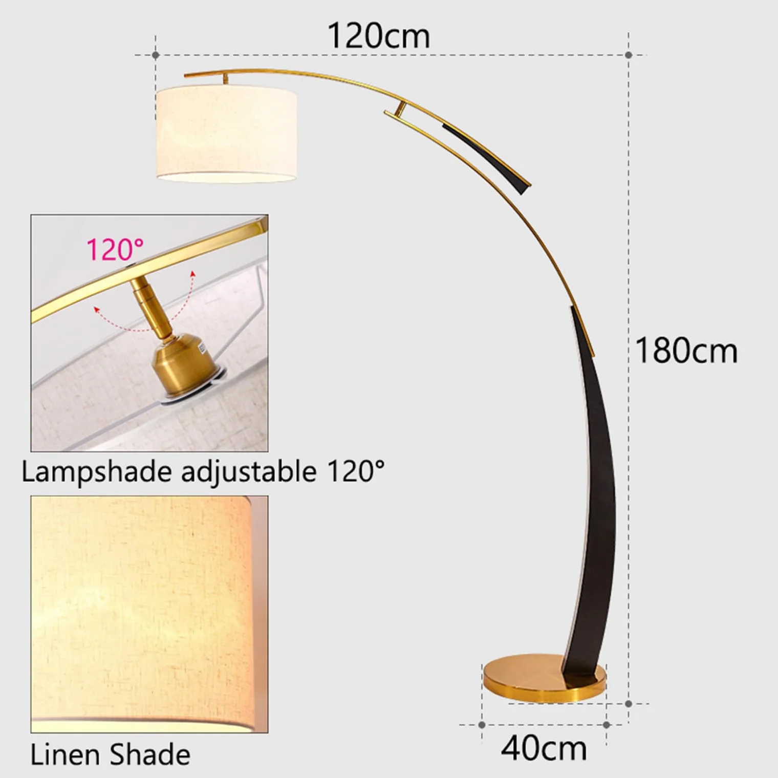 Lampy podłogowe do salonu metalowe lampy podłogowe do salonu nowoczesna łukowa lampa podłogowa 12 W z kloszem lnu regulowana odległość temperatura 3 co