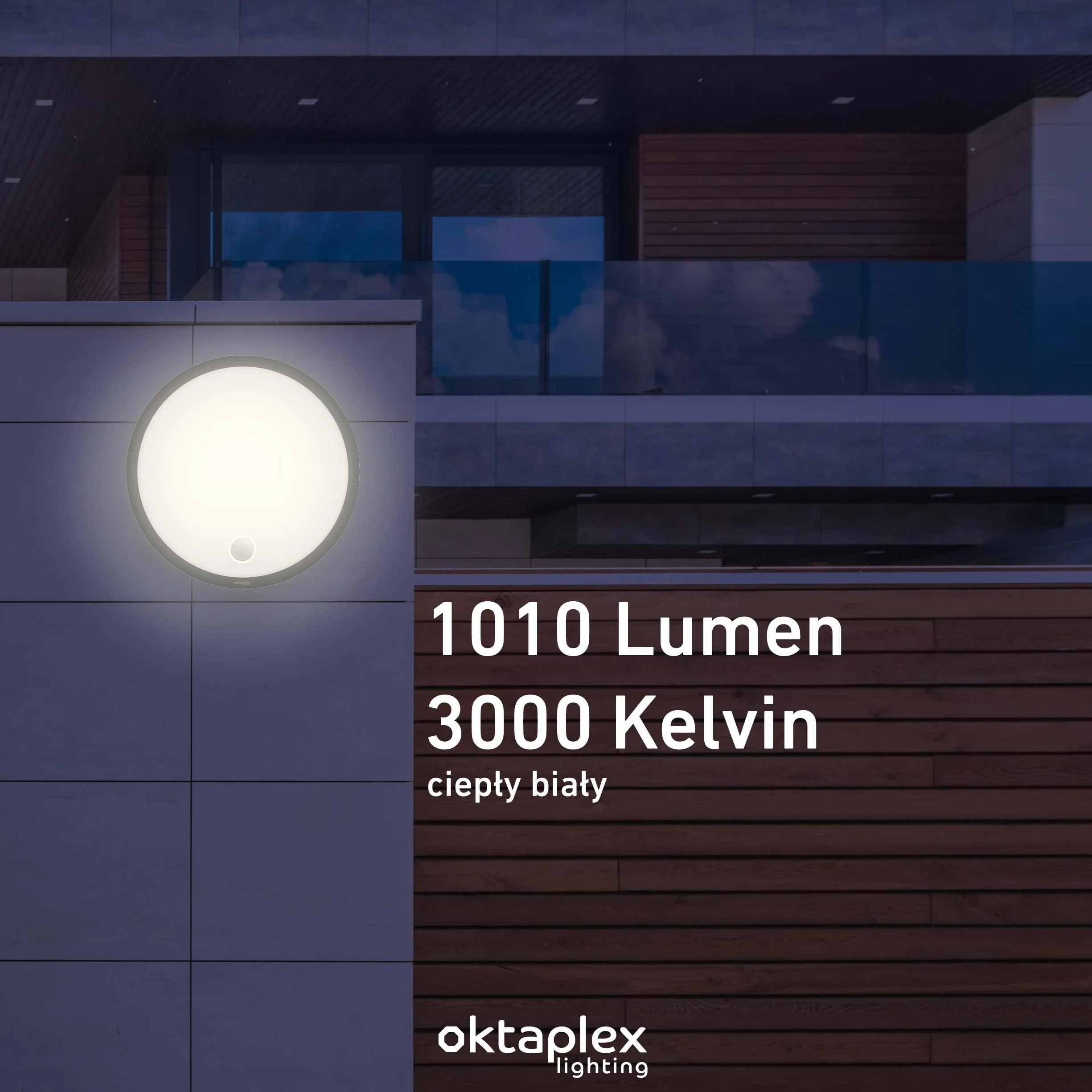 Oktaplex Plato lampa zewnętrzna z czujnikiem ruchu 3000K ciepła biel i przełącznik światła ciągłego 1010lm lampa ścienna LED IP65 okrągła antracytowa 10,5W 230V
