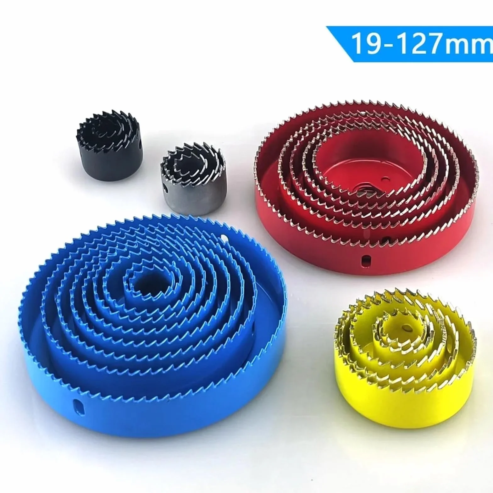 19-127mm Hole Saw Set Saw Cup Wood Crown Drill Bit For Gypsum Board Wood PVC Plastic Density Board Metal Woodworking Tools(Blue 13PCS 19-127mm)