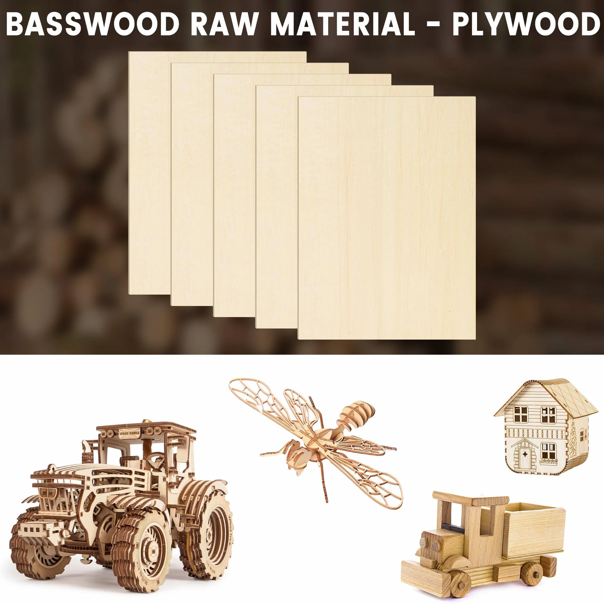 Zestaw płyt ze sklejki 3 mm, płyta drewniana do modelarstwa i grawerowania laserowego – w zestawie płyta wiórowa do wycinania laserowego – precyzyjnie wycięta sklejka "zrób to sam" (A3 – 420 x 300 x 3