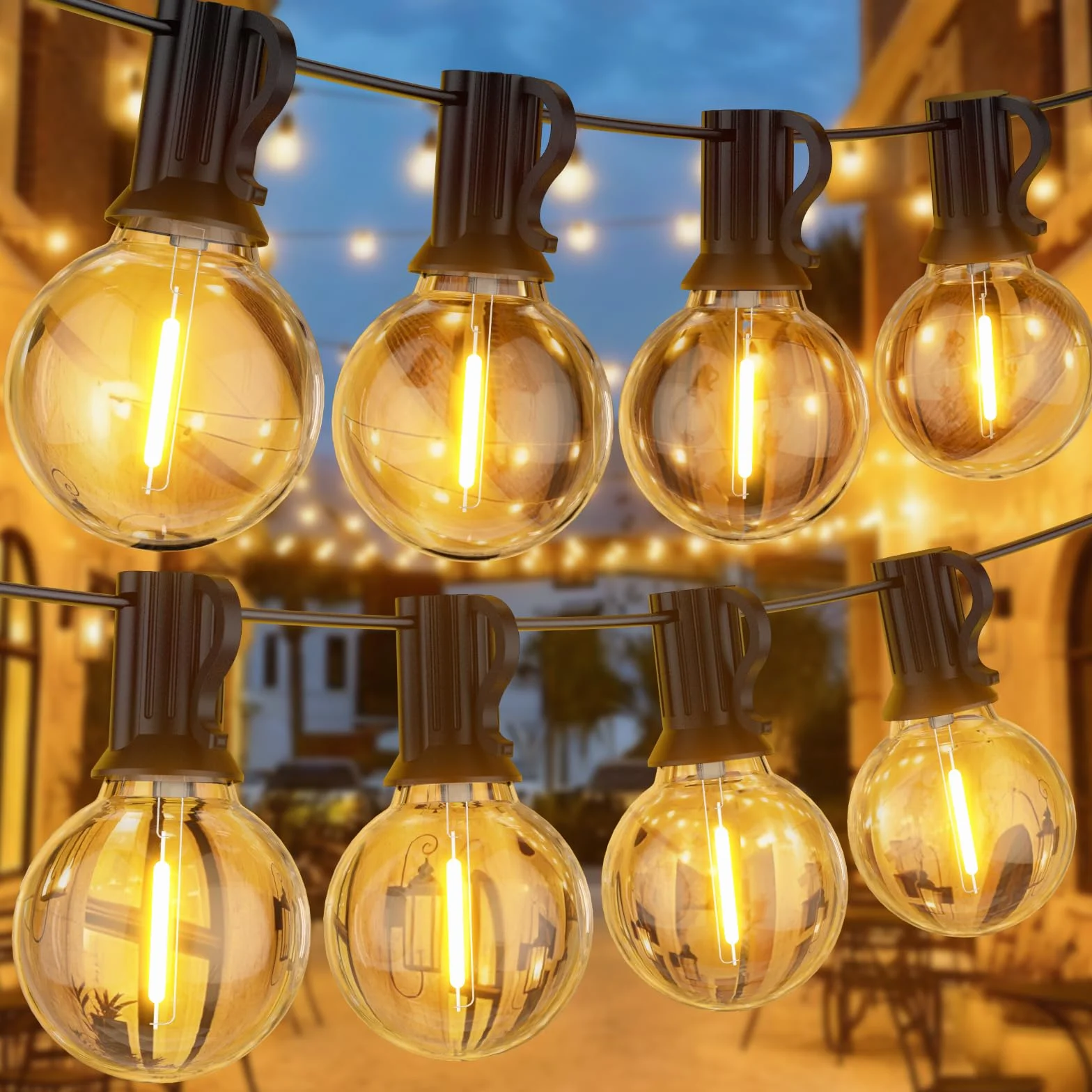 Łańcuch świetlny LED 30m IP45 ciepła biel G40 na zewnątrz