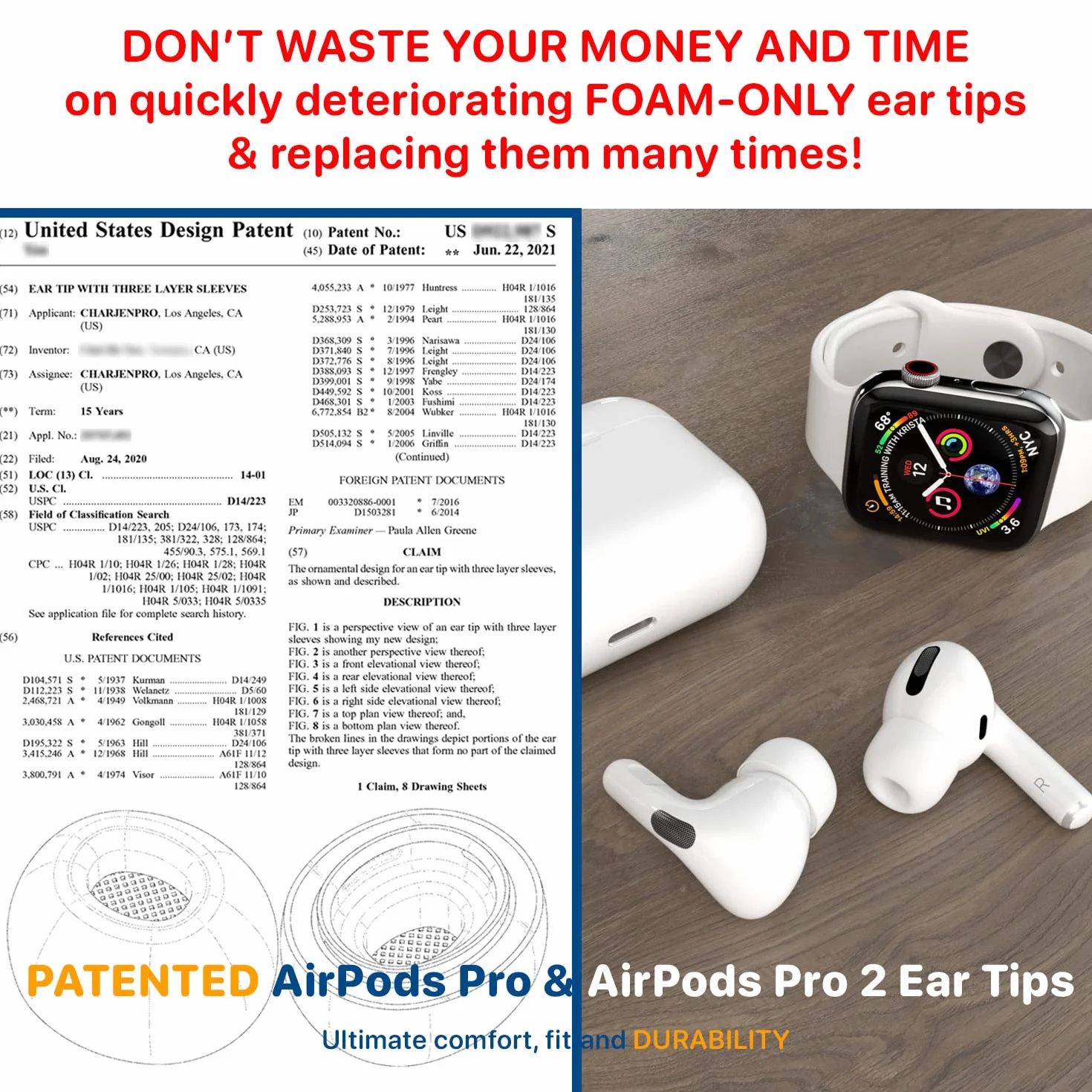 CharJenPro Opatentowana konstrukcja piankowych końcówek dousznych z pamięcią kształtu do AirPods Pro i AirPods Pro 2 z silikonową osłoną. AirFoams Pro Active 2.0 wytrzymuje 5 razy dłużej. Wymienna