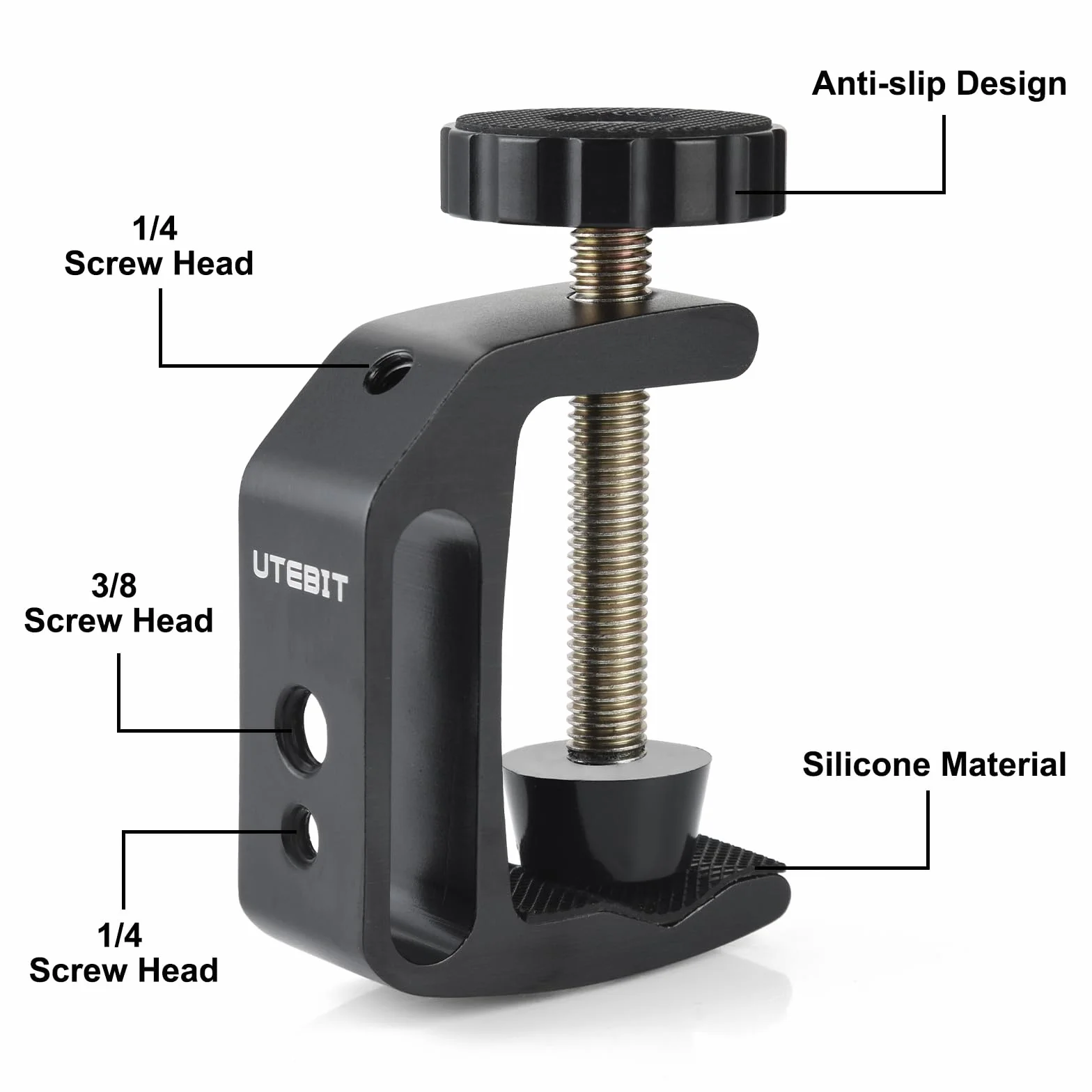 UTEBIT Zacisk C, zaciski ze stali nierdzewnej C z gwintem 1/4" i 3/8", zacisk śrubowy, 0-45 mm, regulowane klamry stołowe, narzędzia zaciskowe do budynków, montażu w domu, obróbki drewna (2 sztuki)
