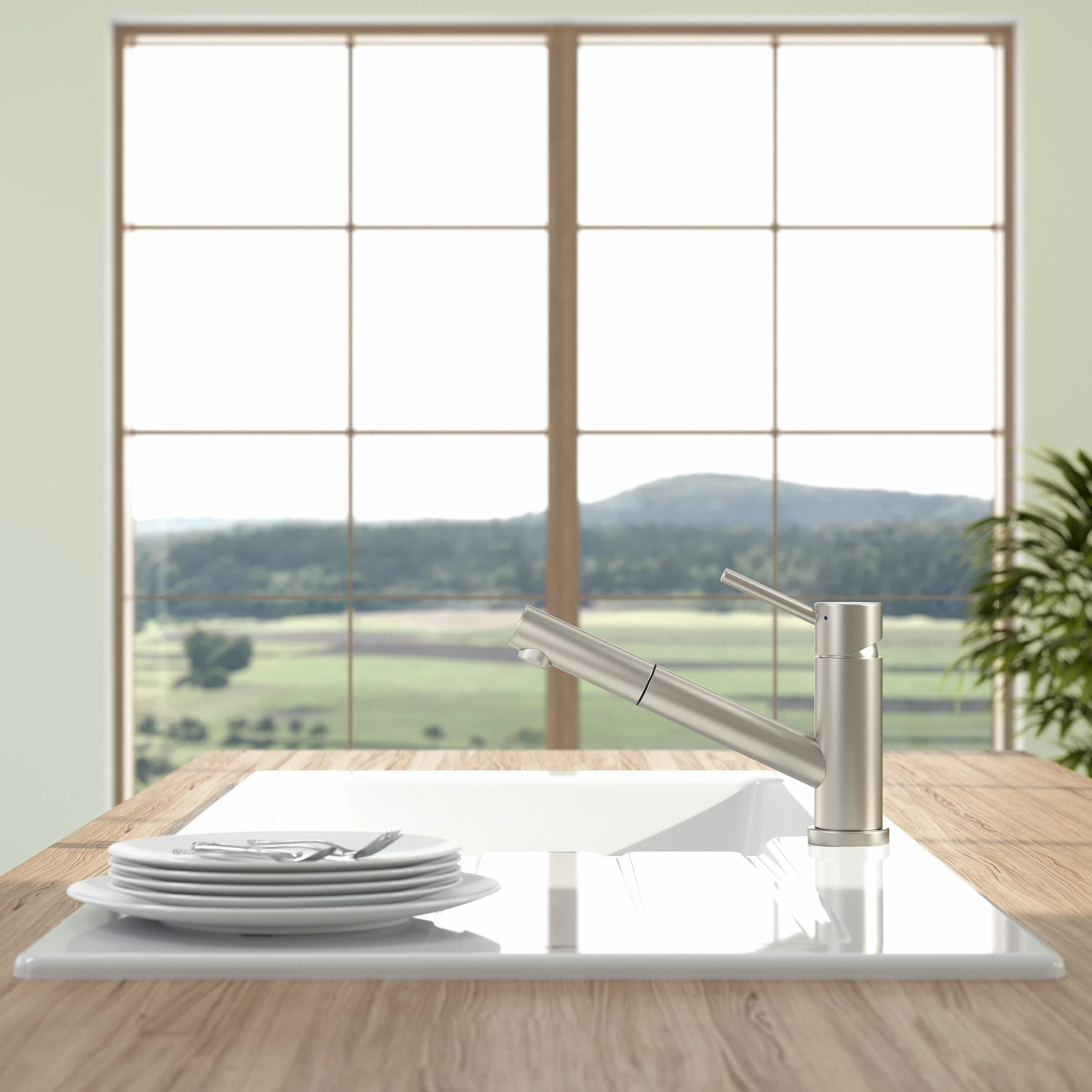 Villeroy & Boch Como Shower Window | Wysokociśnieniowa bateria kuchenna z wyciąganą słuchawką prysznicową i montażem na okno | masywna stal nierdzewna | 925800LC
