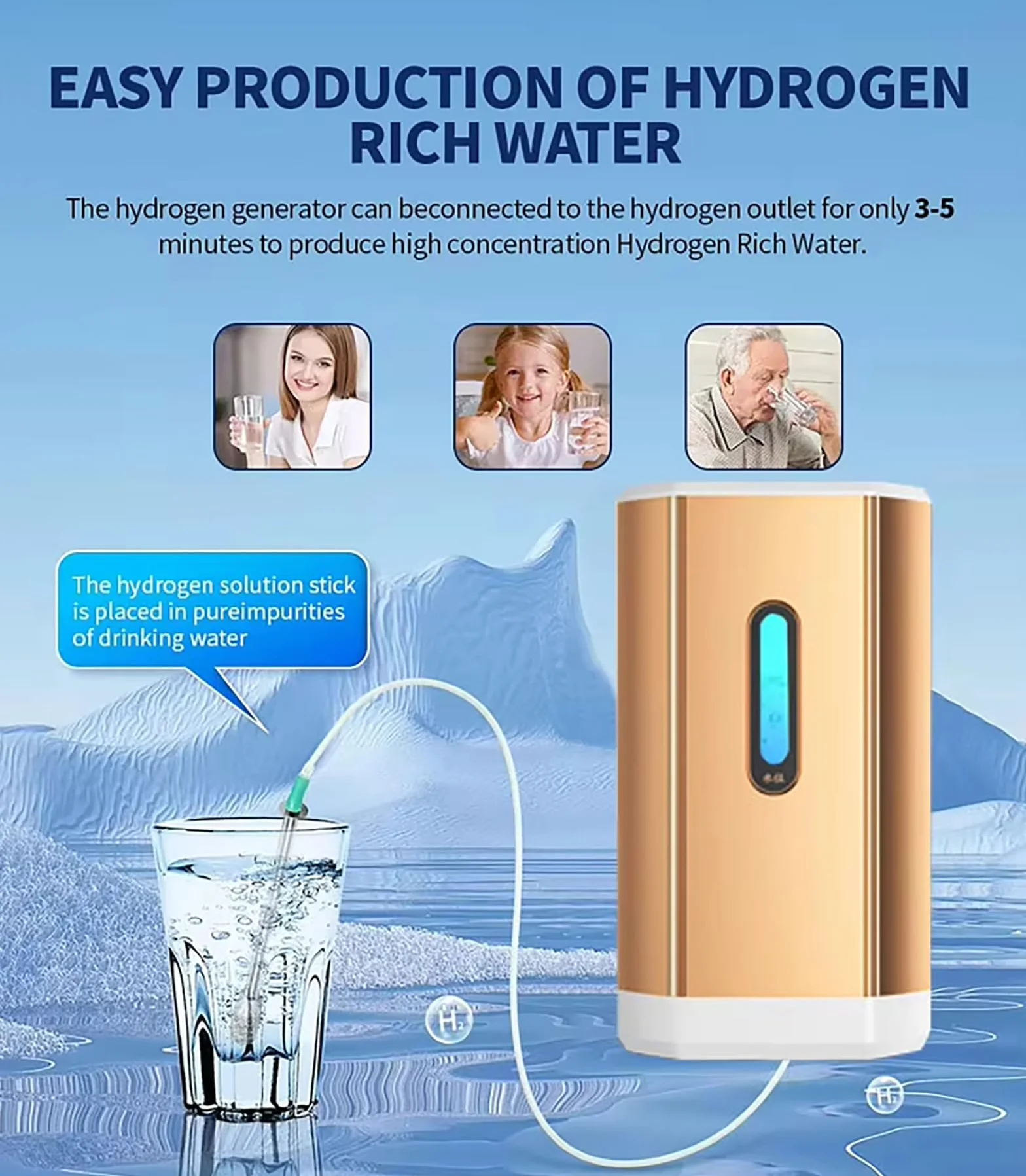 Urządzenie Do Inhalacji Wodorem Generator Wody Wodorowej 450 Ml/Min Inhalator H2 Czystości 99,99% Niebieski