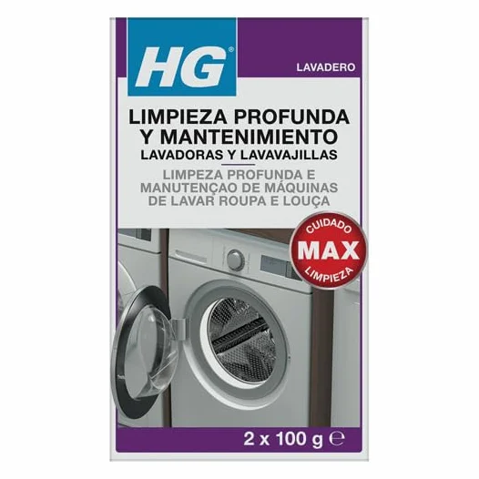 HG Głębokie czyszczenie i konserwacja pralek i zmywarek do naczyń, usuwa kamień i detergent do pielęgnacji urządzeń kuchennych i prania, 2 x 100 g